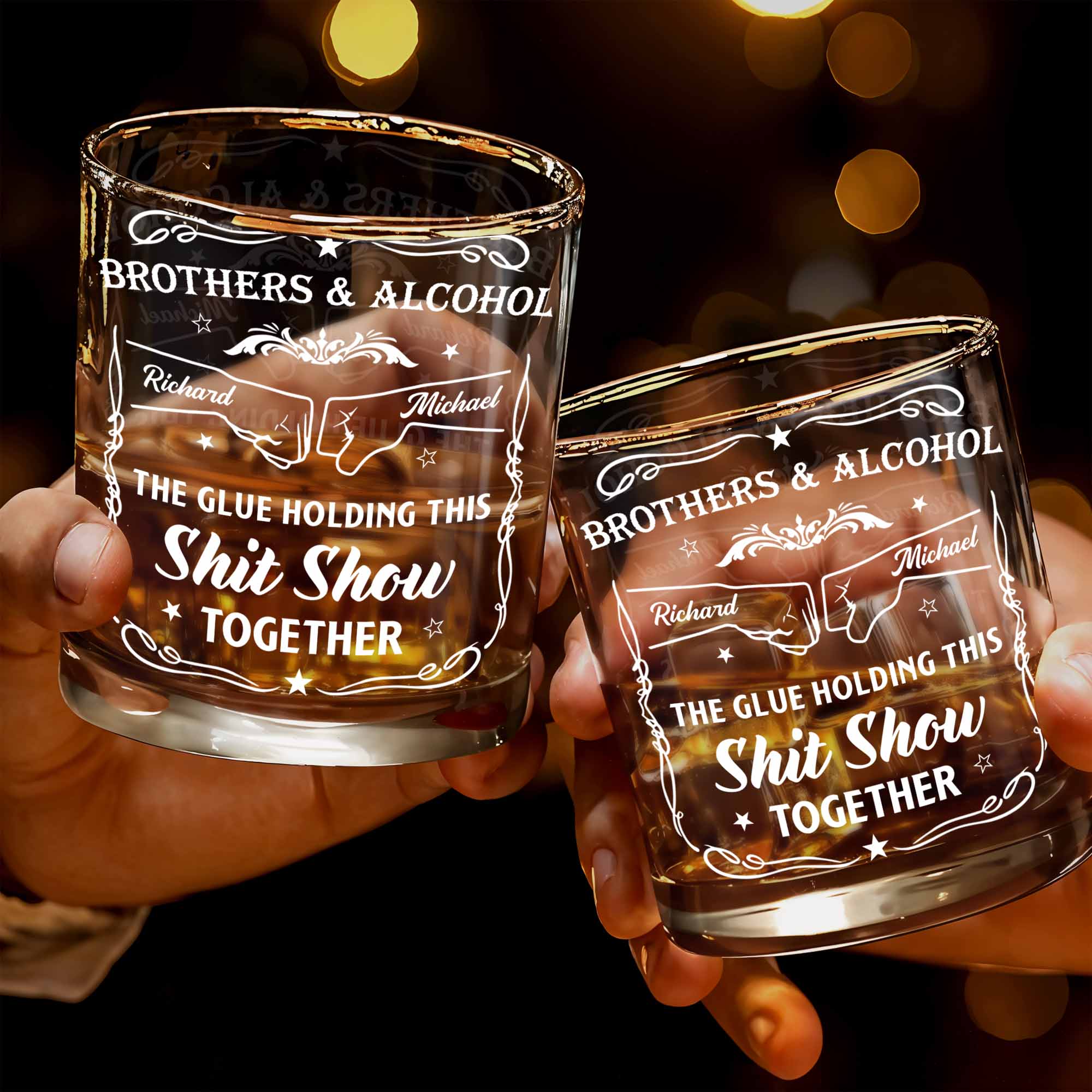 Brothers & Alcohol The Glue Holding This Show Together - Personalized Custom Whiskey Glass - BRT003_RWG