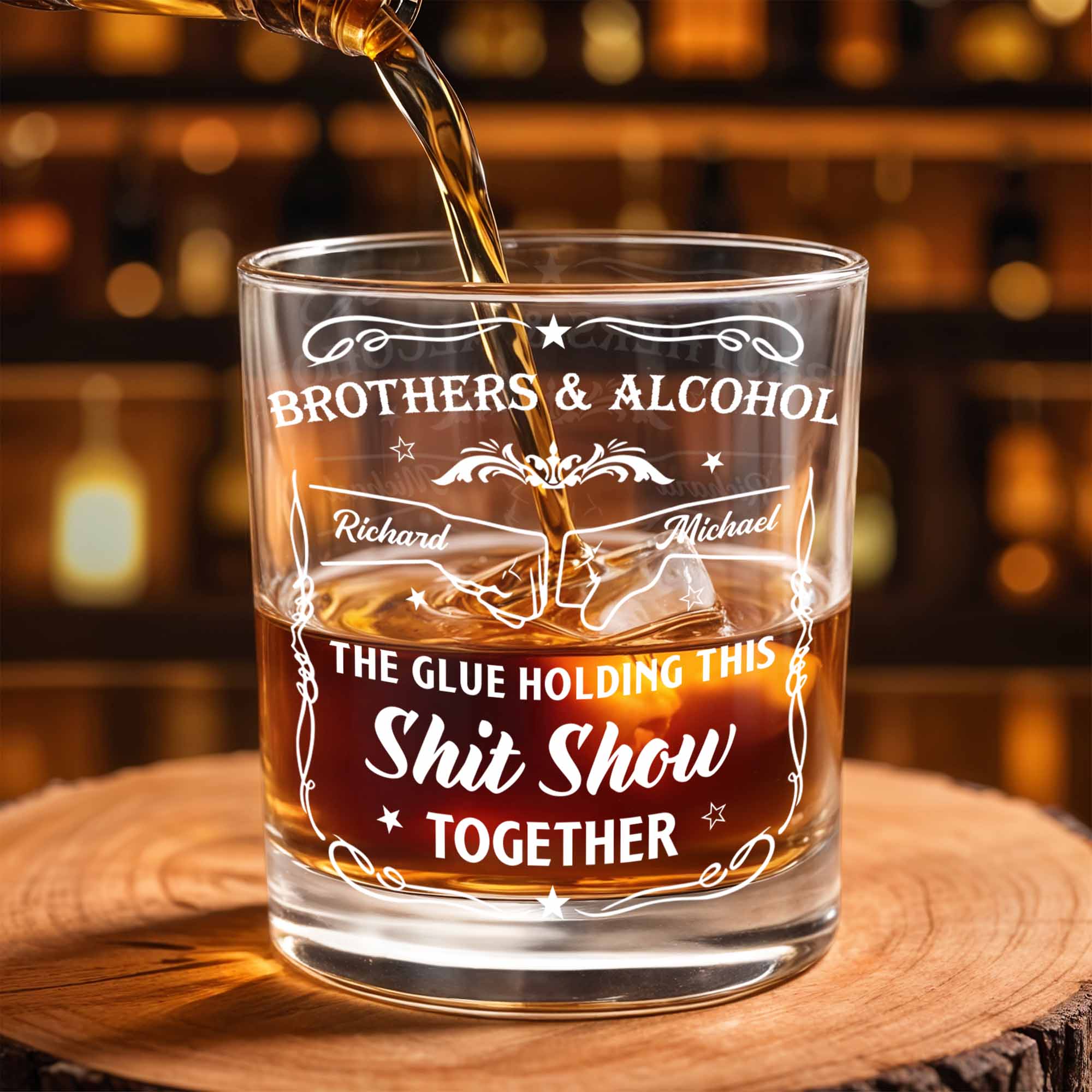Brothers & Alcohol The Glue Holding This Show Together - Personalized Custom Whiskey Glass - BRT003_RWG