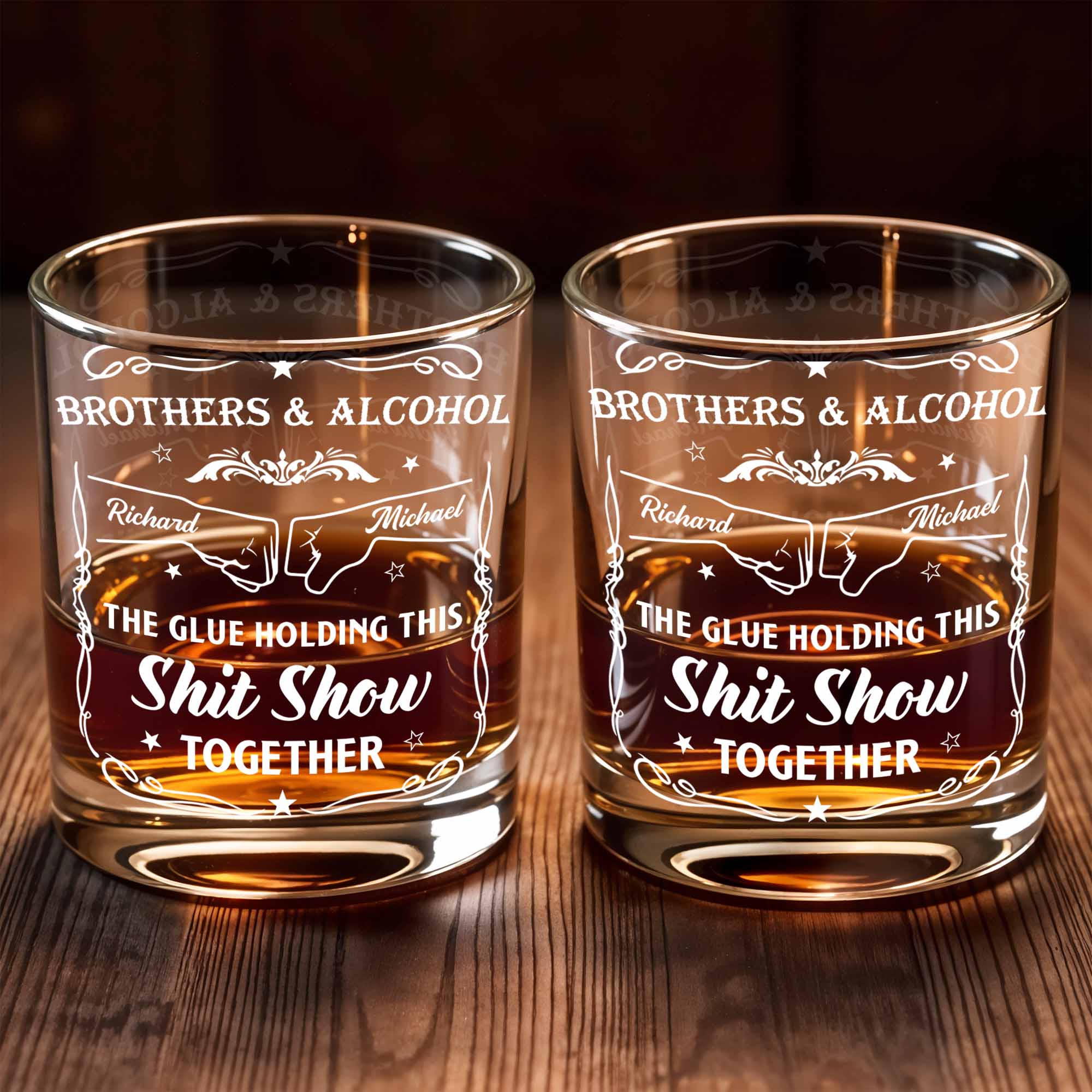 Brothers & Alcohol The Glue Holding This Show Together - Personalized Custom Whiskey Glass - BRT003_RWG