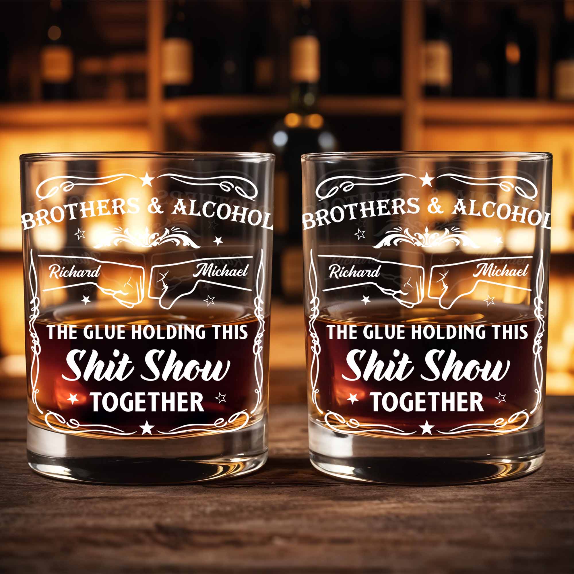 Brothers & Alcohol The Glue Holding This Show Together - Personalized Custom Whiskey Glass - BRT003_RWG