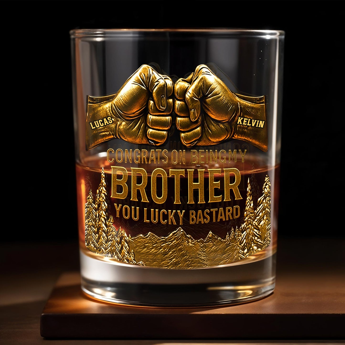 Congrats On Being My Brother, Fist Bump And Mountains Design - Personalized Custom Whiskey Glass - BRT004_RWG