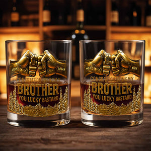 Congrats On Being My Brother, Fist Bump And Mountains Design - Personalized Custom Whiskey Glass - BRT004_RWG