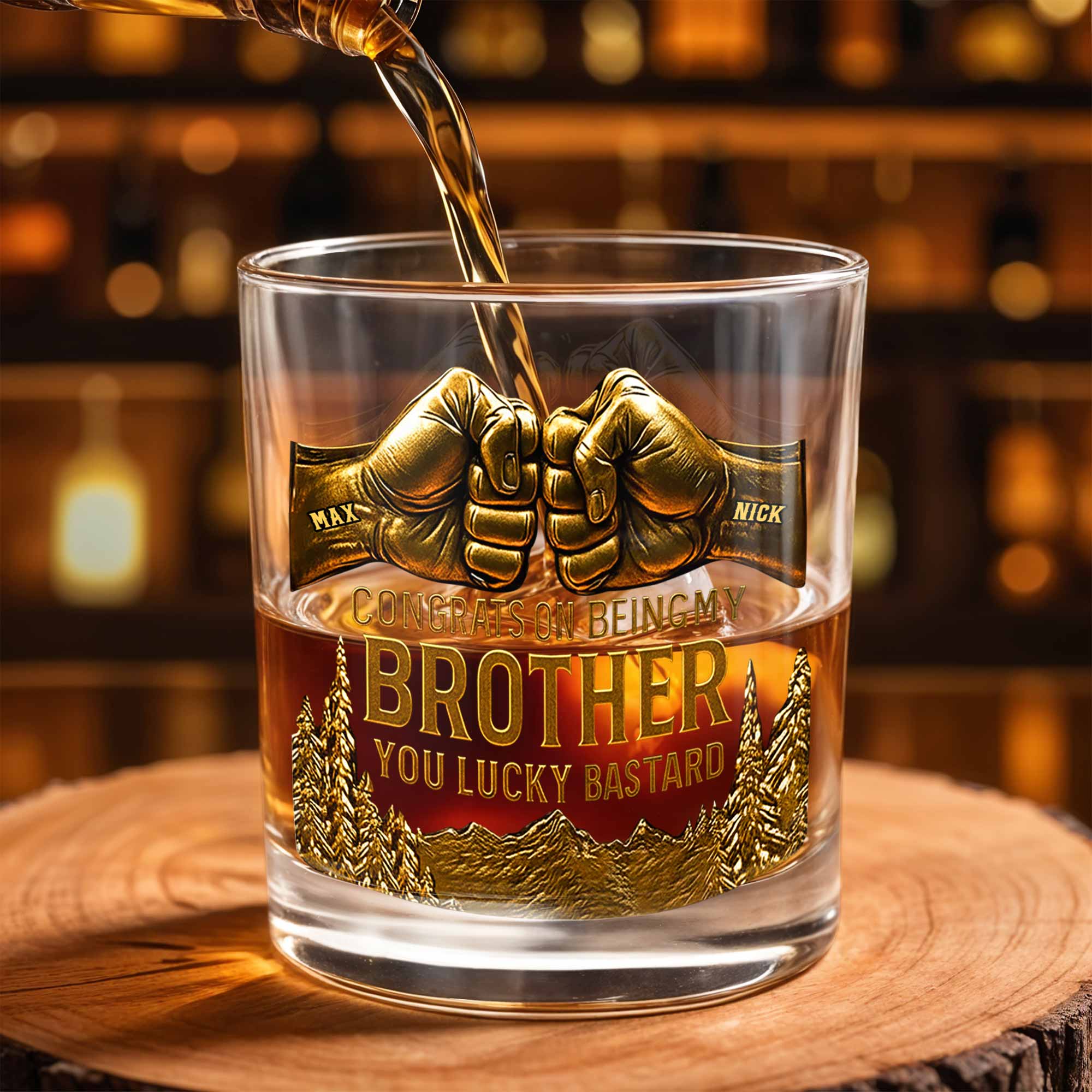 Congrats On Being My Brother, Fist Bump And Mountains Design - Personalized Custom Whiskey Glass - BRT004_RWG