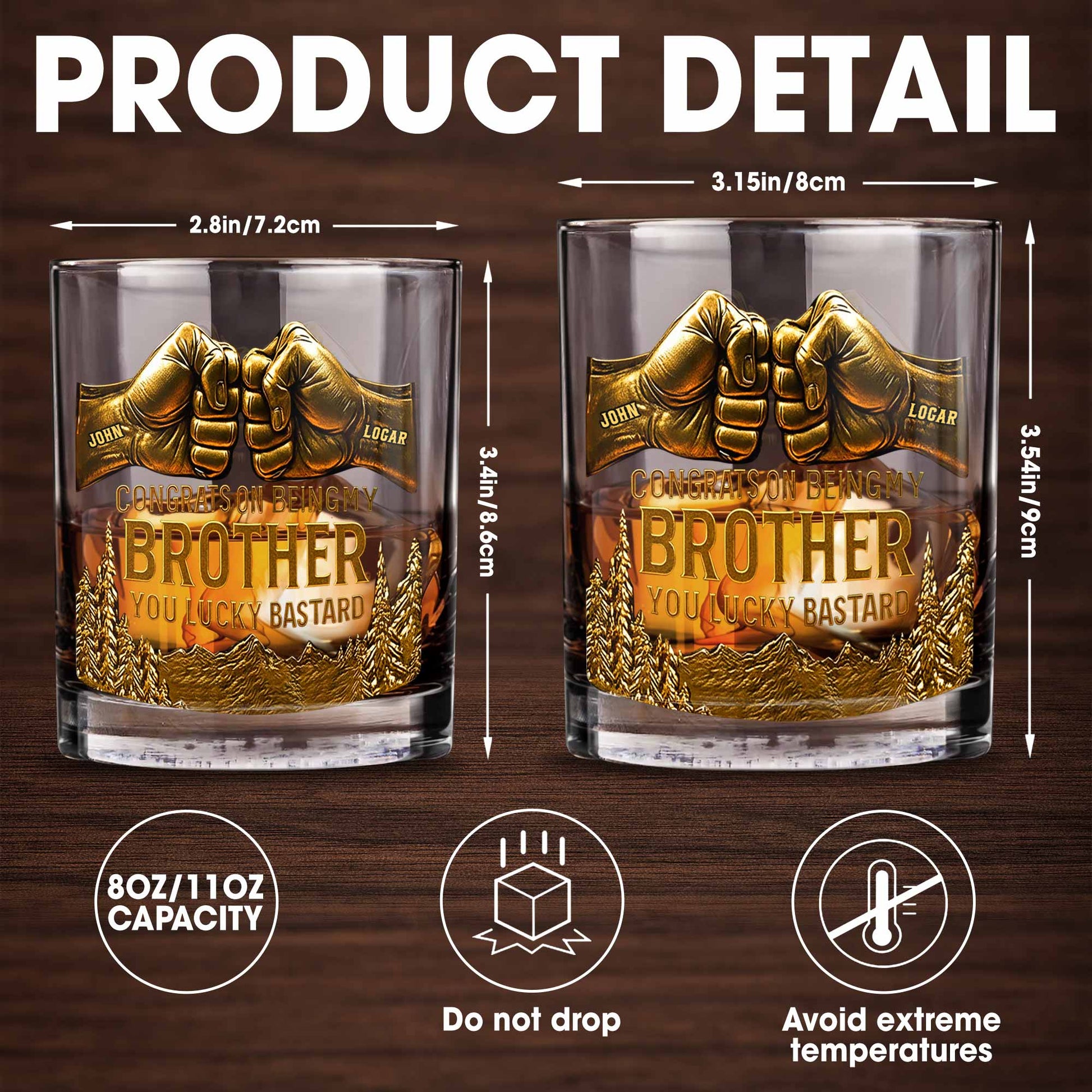 Congrats On Being My Brother, Fist Bump And Mountains Design - Personalized Custom Whiskey Glass - BRT004_RWG