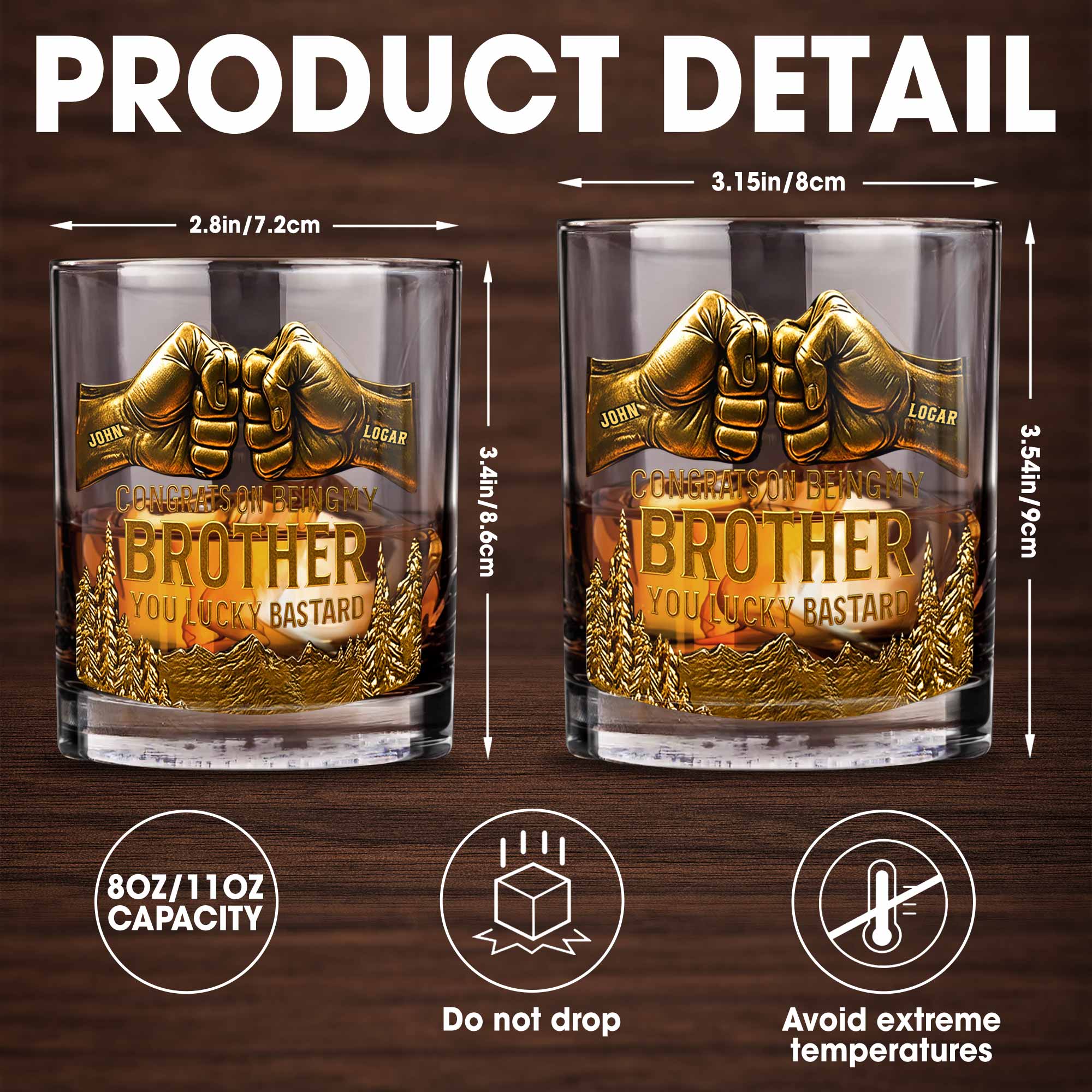 Congrats On Being My Brother, Fist Bump And Mountains Design - Personalized Custom Whiskey Glass - BRT004_RWG
