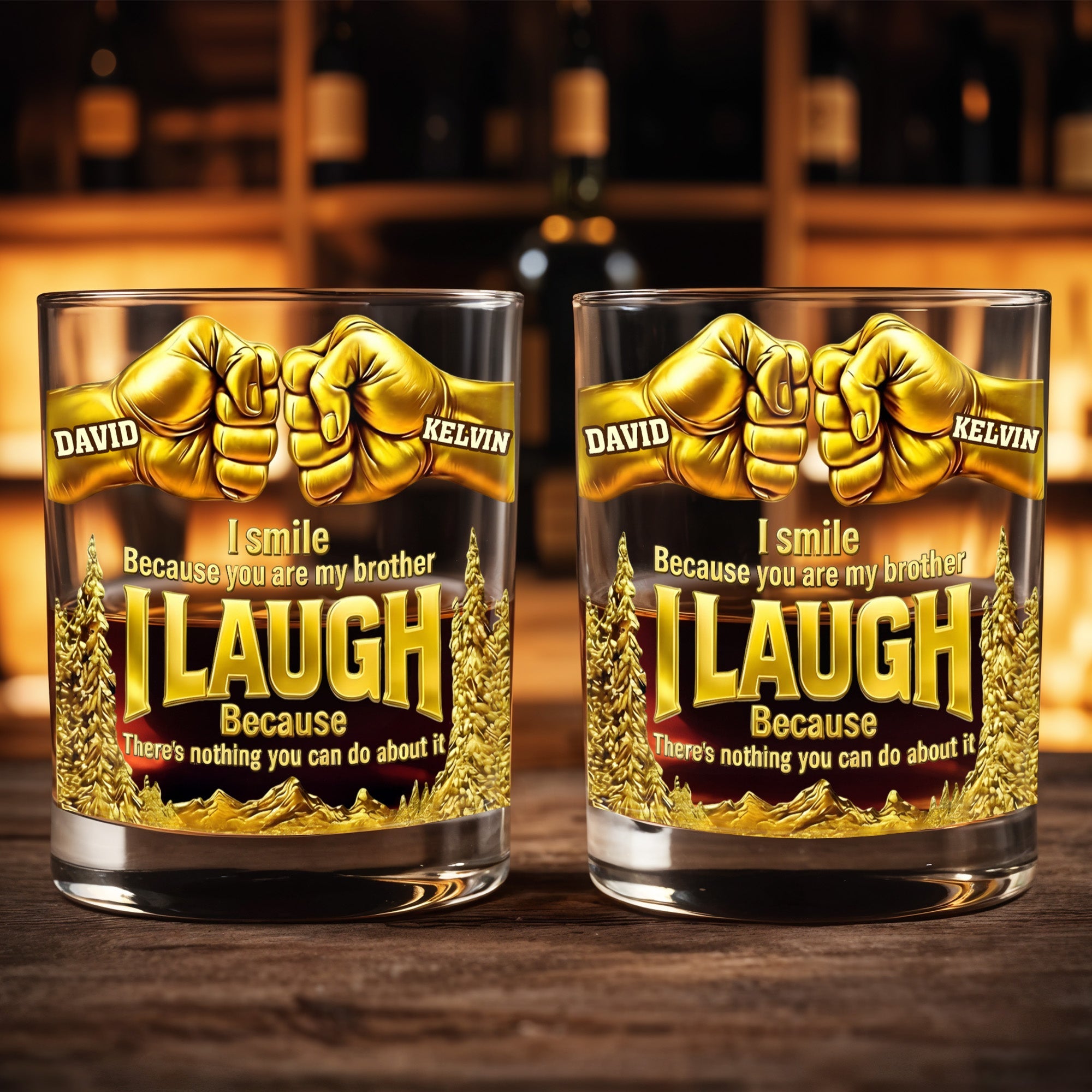 I Smile Because You Are My Brother, Fists And Wheat Design - Personalized Custom Whiskey Glass - BRT006_RWG
