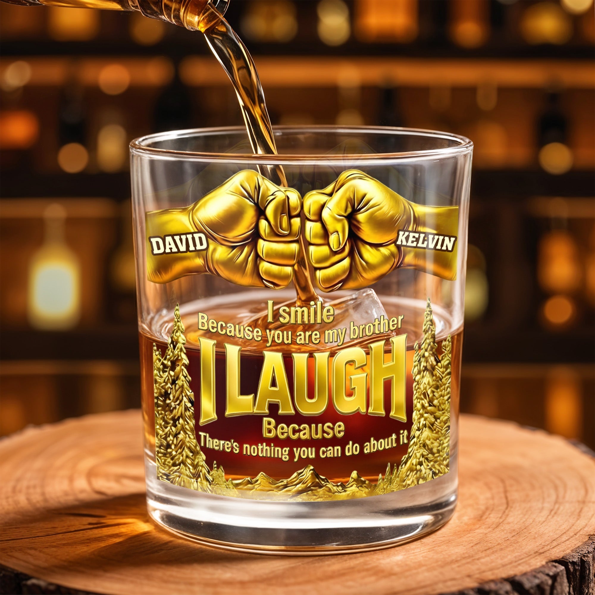I Smile Because You Are My Brother, Fists And Wheat Design - Personalized Custom Whiskey Glass - BRT006_RWG