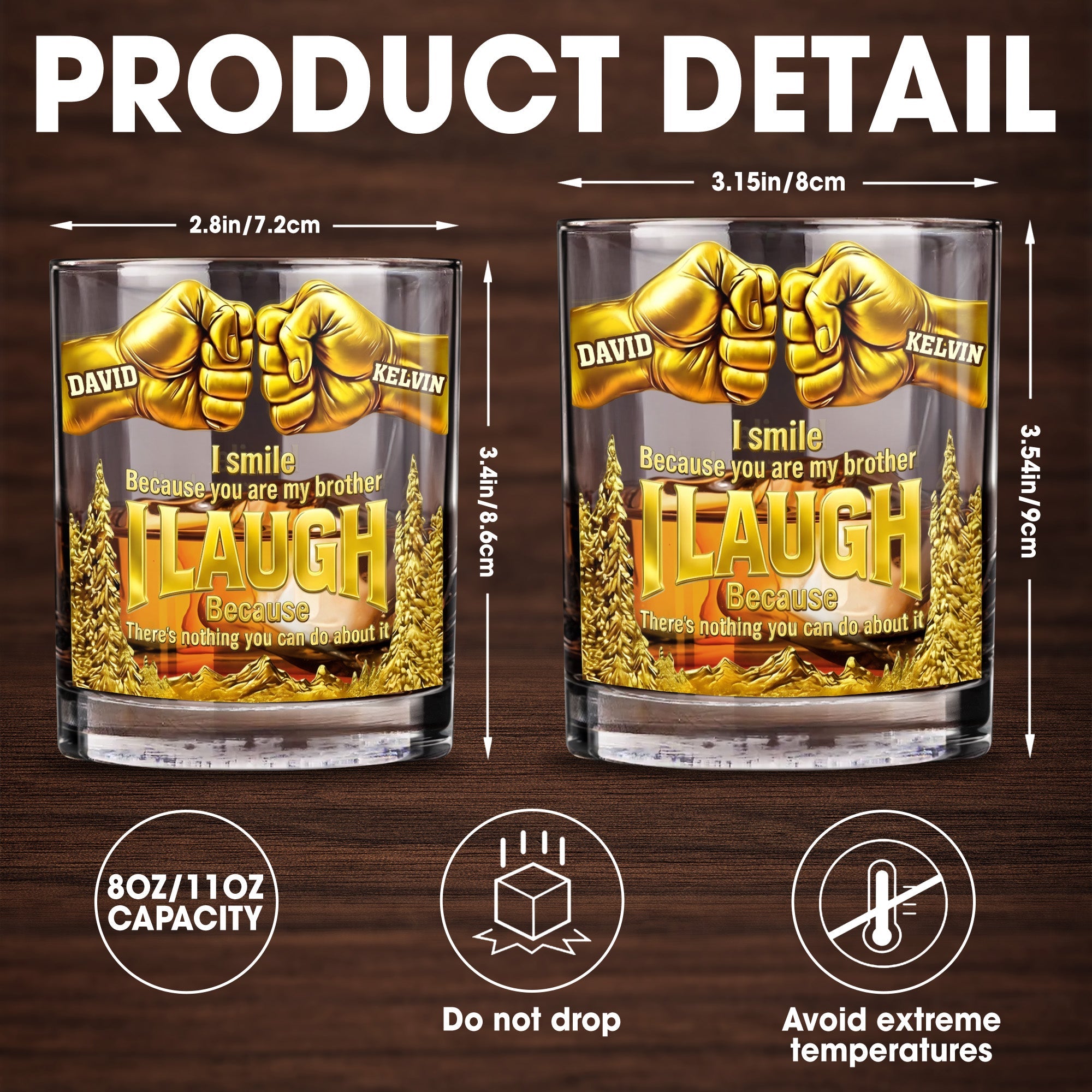 I Smile Because You Are My Brother, Fists And Wheat Design - Personalized Custom Whiskey Glass - BRT006_RWG