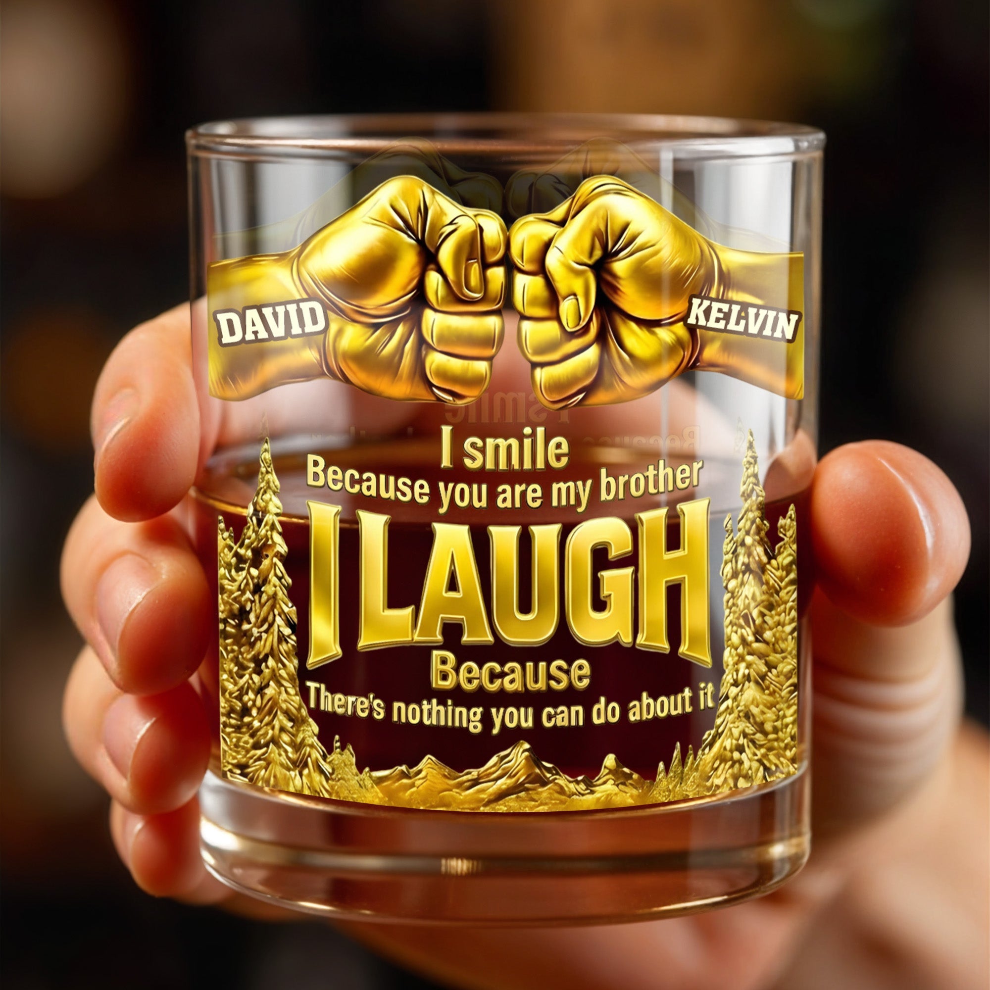 I Smile Because You Are My Brother, Fists And Wheat Design - Personalized Custom Whiskey Glass - BRT006_RWG