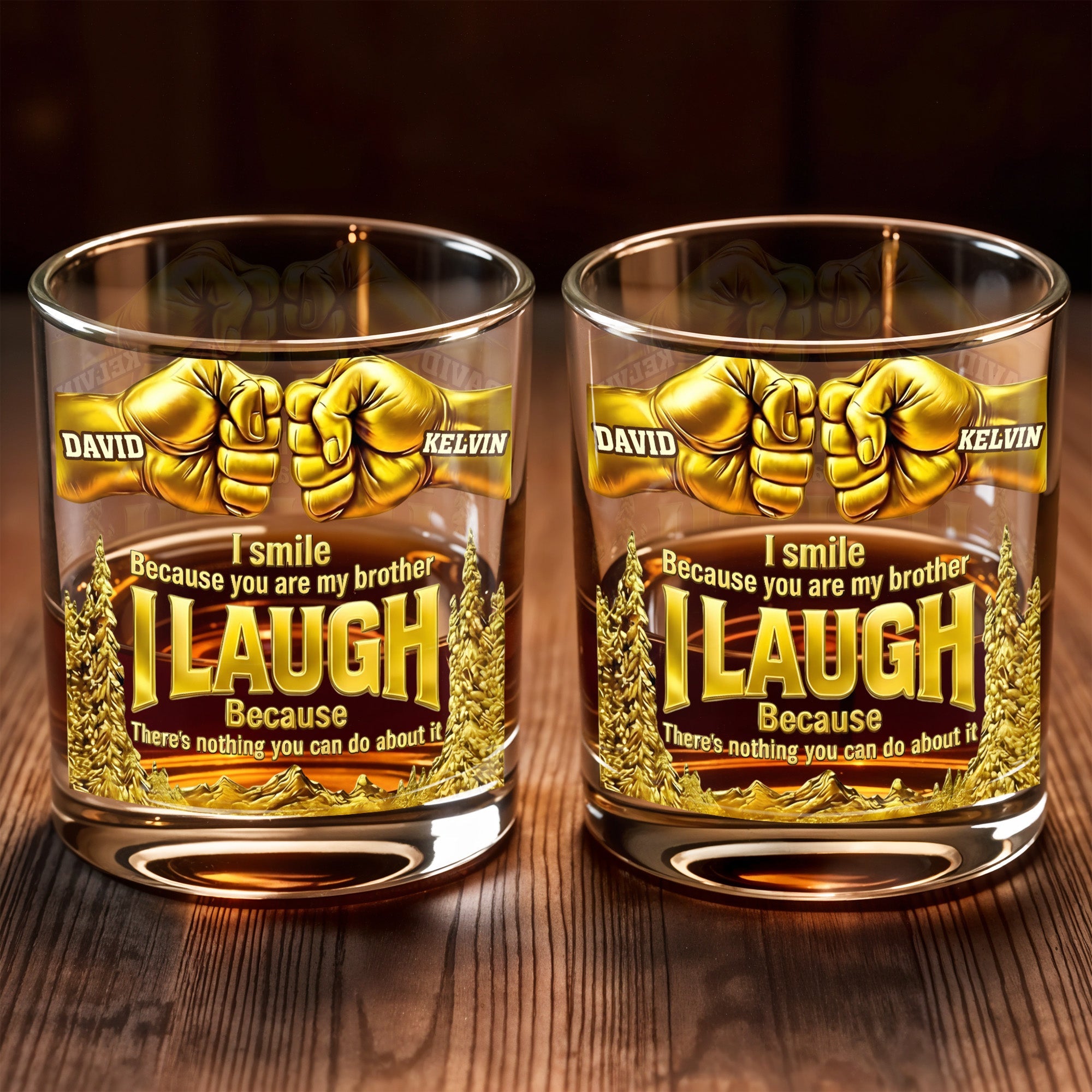 I Smile Because You Are My Brother, Fists And Wheat Design - Personalized Custom Whiskey Glass - BRT006_RWG