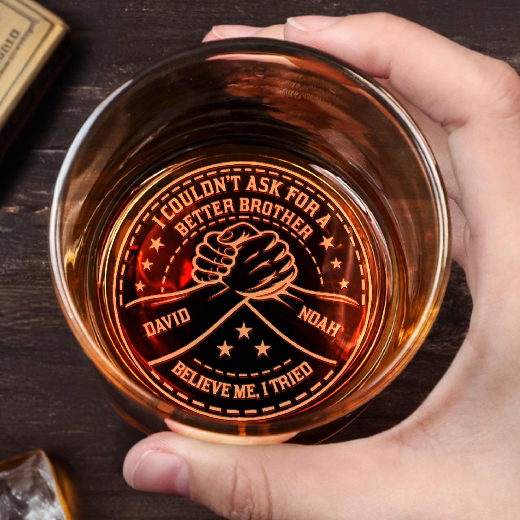 Couldn't Ask for a Better Brother Handshake Design - Personalized Engraved Whiskey Glass - BRT007_EWG