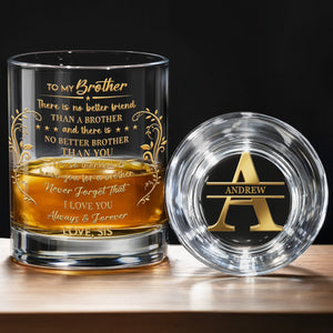To My Brother No Better Friend Monogram Initial And Stars - Personalized Whiskey Glass - BRT009_PRIWI
