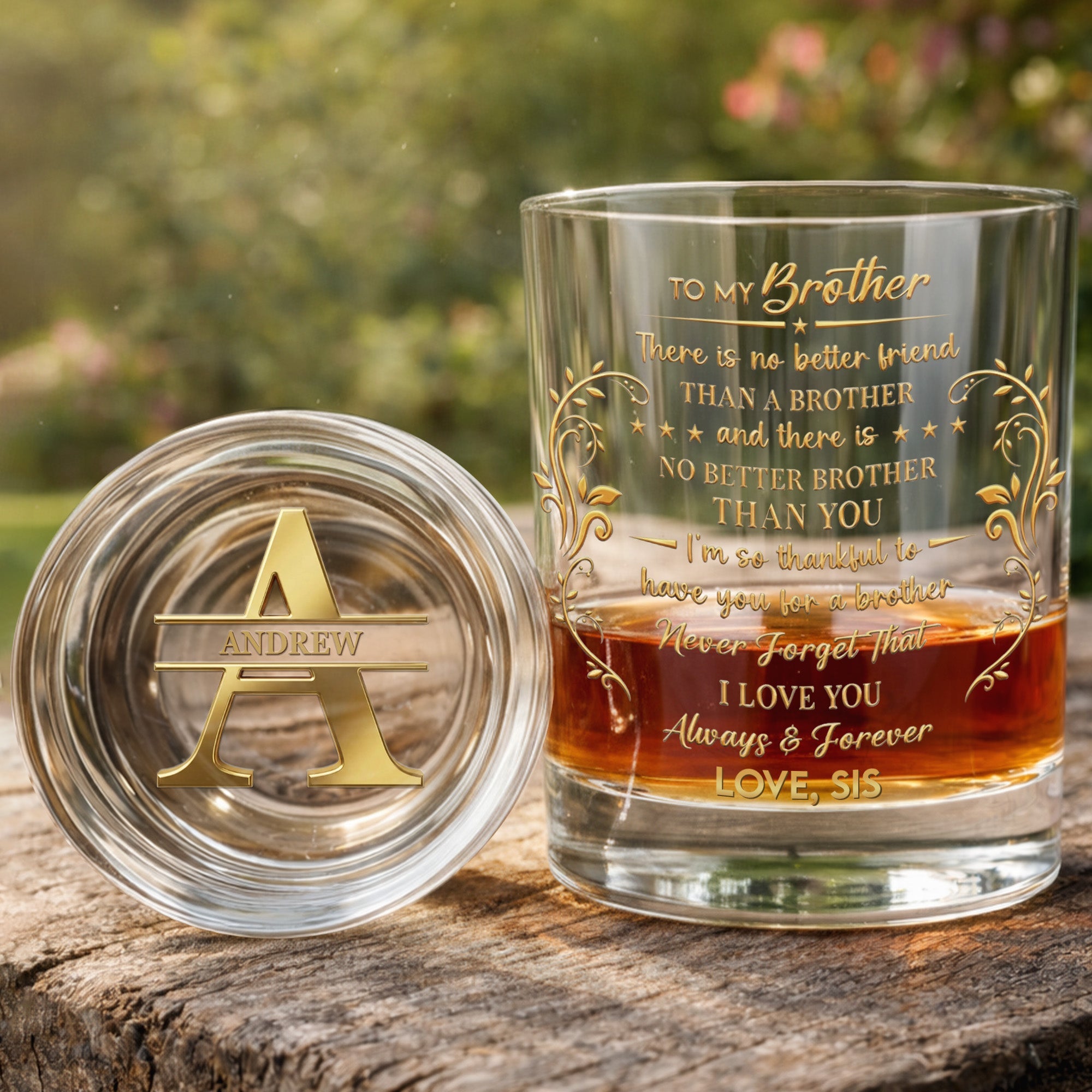 To My Brother No Better Friend Monogram Initial And Stars - Personalized Whiskey Glass - BRT009_PRIWI