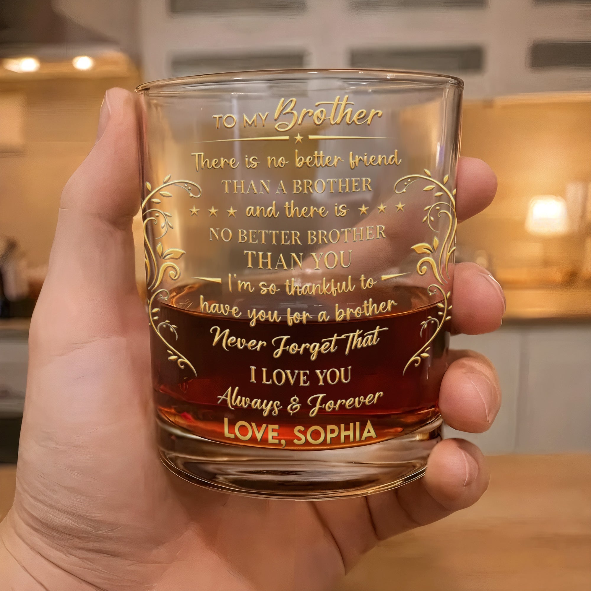 To My Brother No Better Friend Monogram Initial And Stars - Personalized Whiskey Glass - BRT009_PRIWI