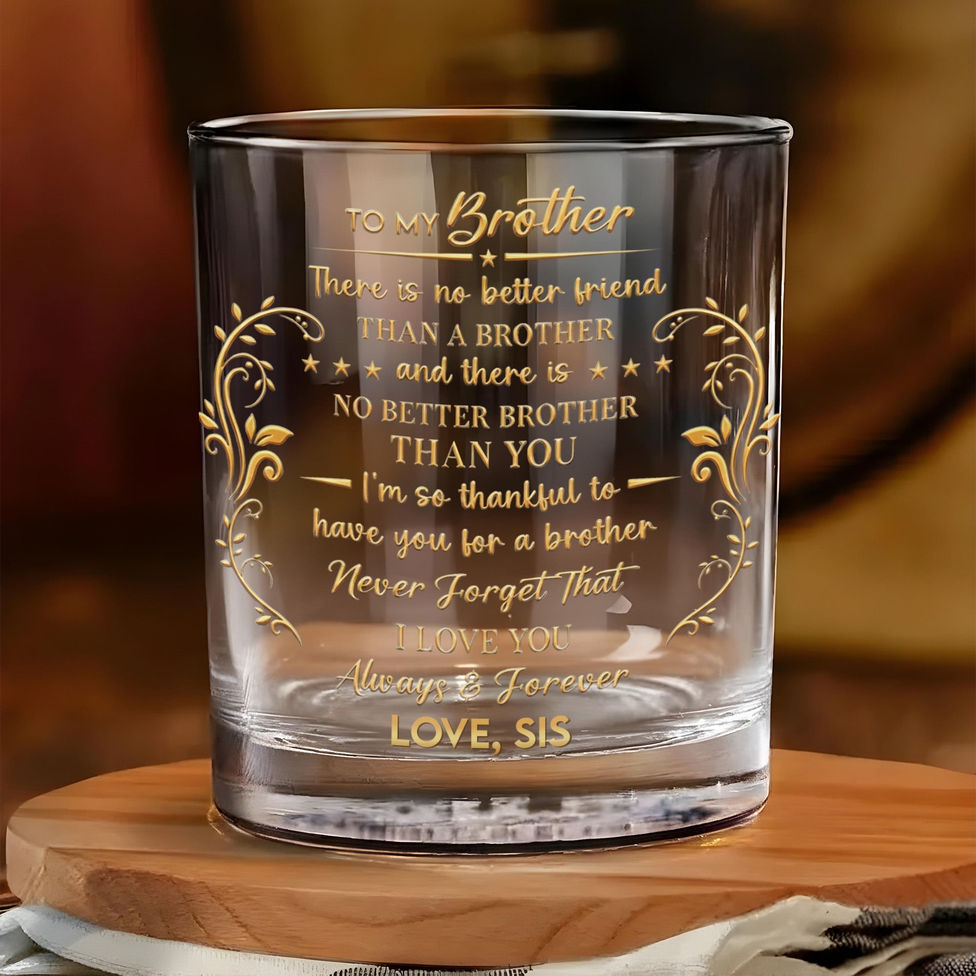 To My Brother No Better Friend Monogram Initial And Stars - Personalized Whiskey Glass - BRT009_PRIWI