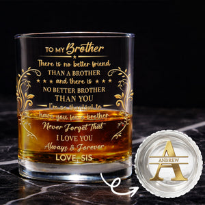 To My Brother No Better Friend Monogram Initial And Stars - Personalized Whiskey Glass - BRT009_PRIWI