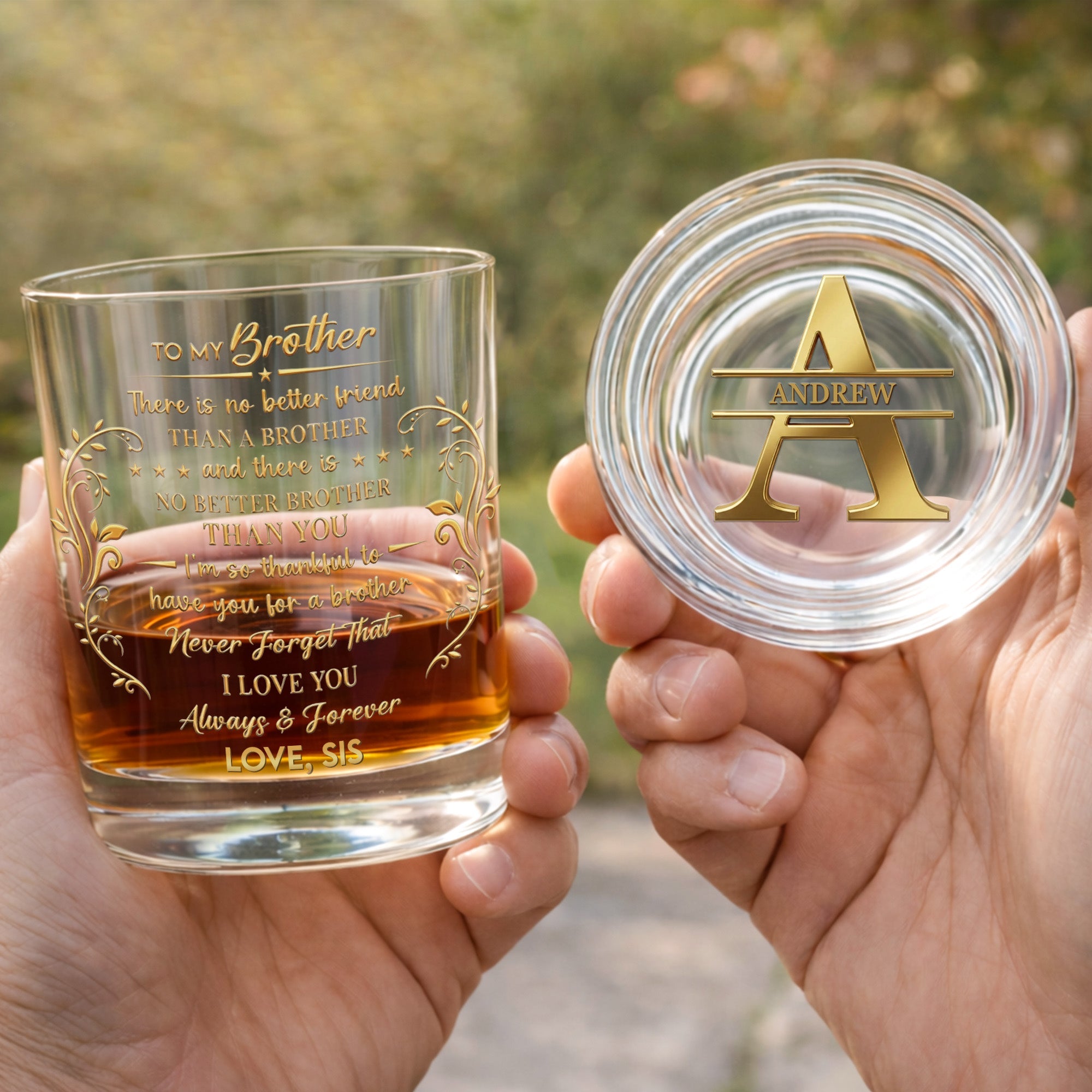 To My Brother No Better Friend Monogram Initial And Stars - Personalized Whiskey Glass - BRT009_PRIWI