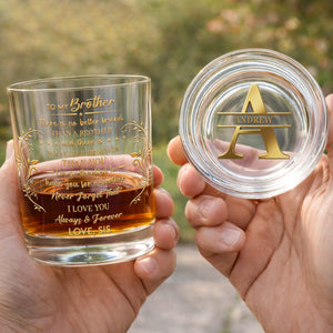 To My Brother No Better Friend Monogram Initial And Stars - Personalized Whiskey Glass - BRT009_PRIWI