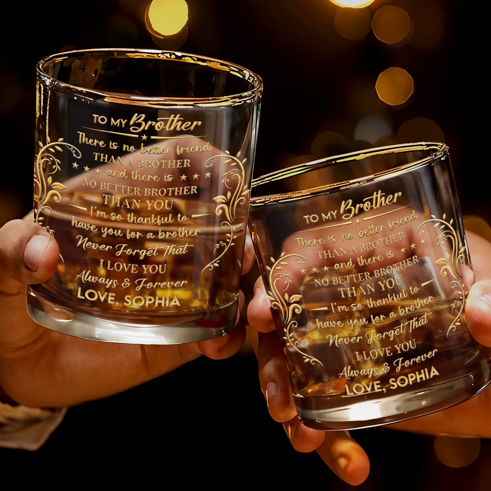 To My Brother No Better Friend Monogram Initial And Stars - Personalized Whiskey Glass - BRT009_PRIWI