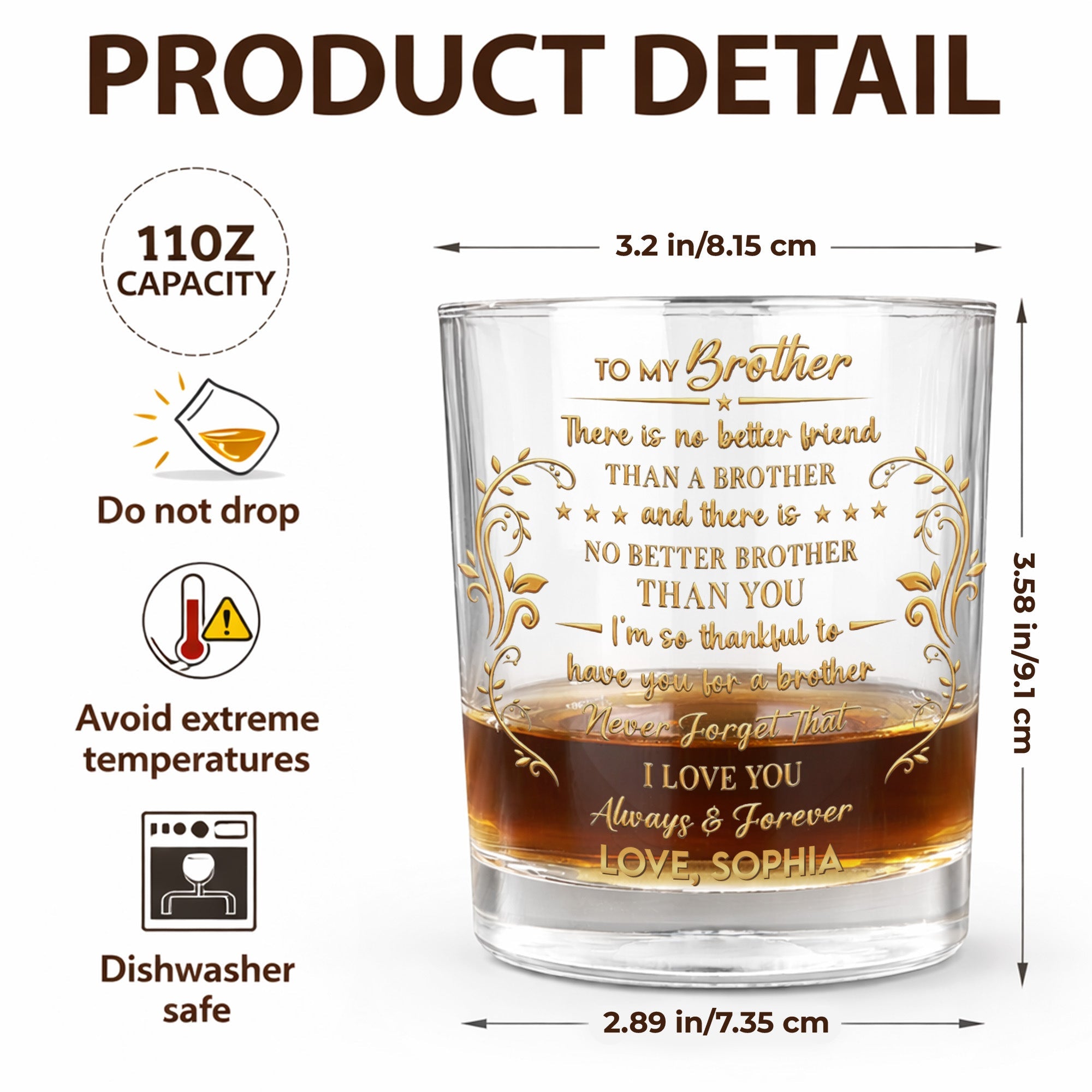 To My Brother No Better Friend Monogram Initial And Stars - Personalized Whiskey Glass - BRT009_PRIWI
