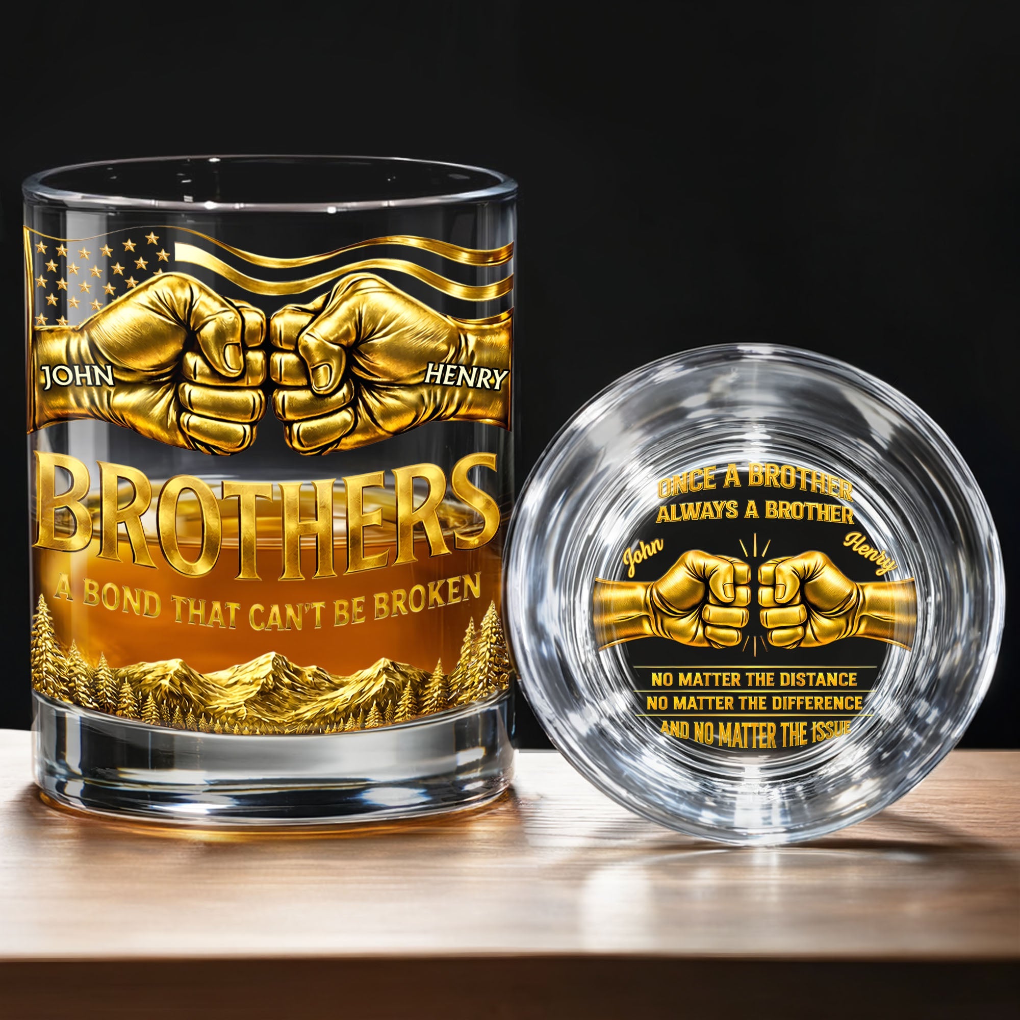 Once A Brother Always A Brother Bond Broken Fist Bump Mountains - Personalized Whiskey Glass - BRT010_PRIWI