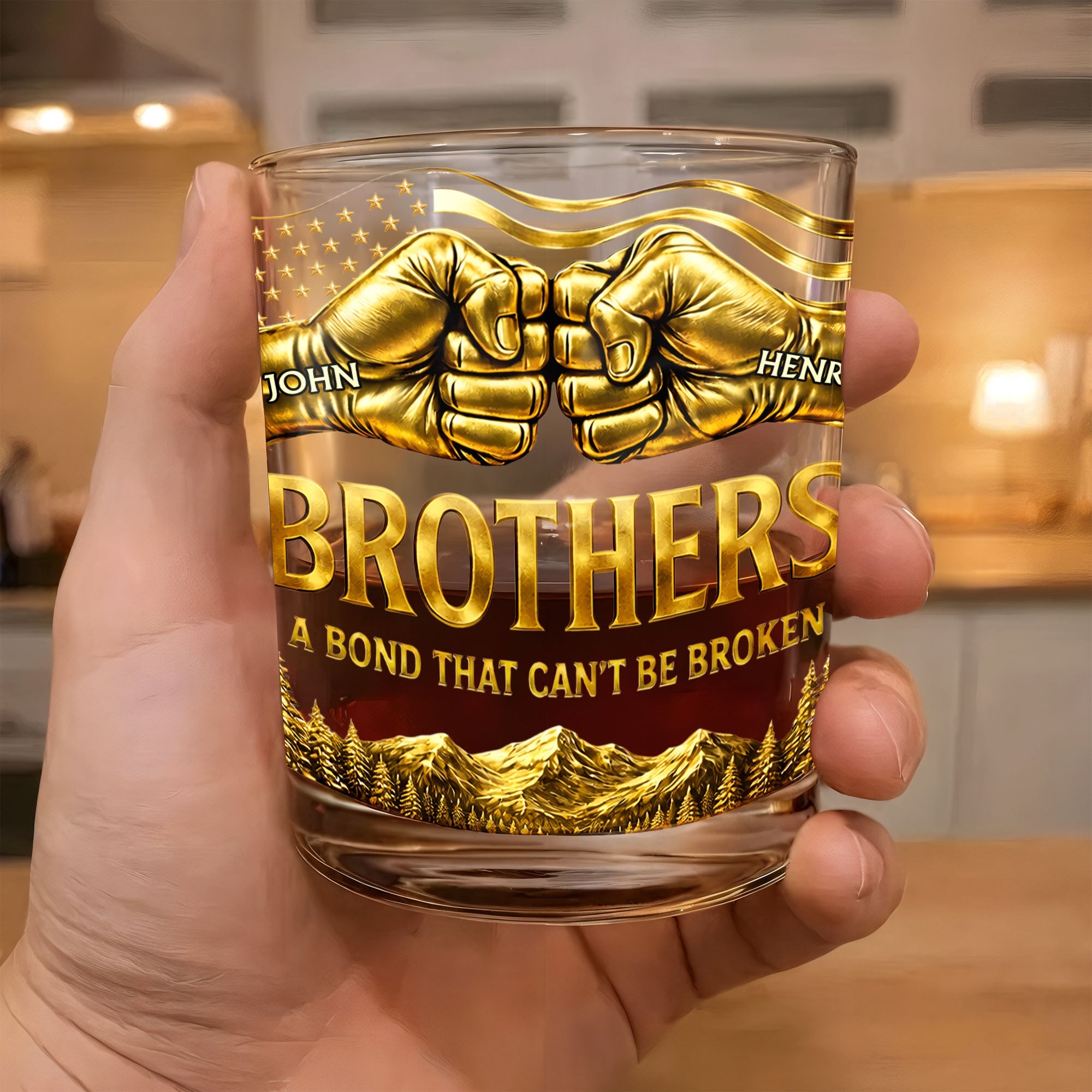 Once A Brother Always A Brother Bond Broken Fist Bump Mountains - Personalized Whiskey Glass - BRT010_PRIWI