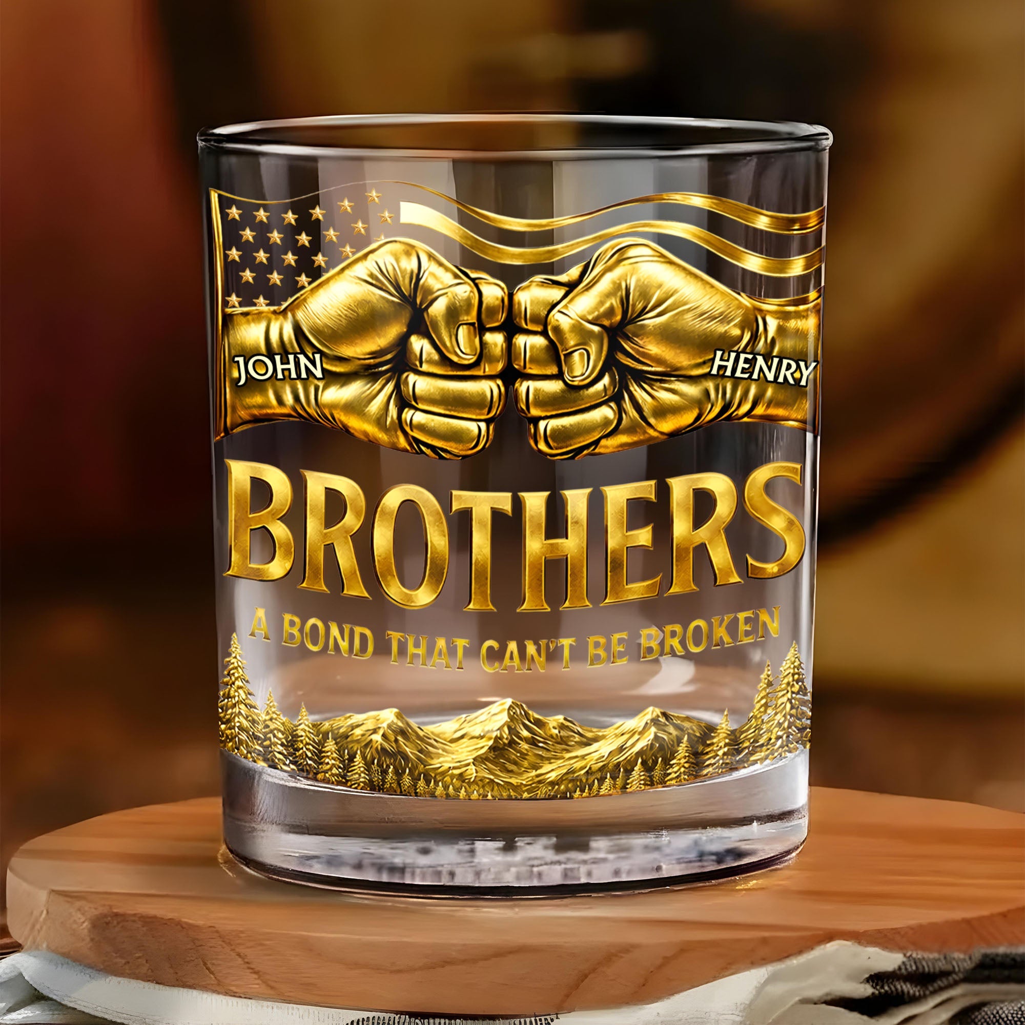 Once A Brother Always A Brother Bond Broken Fist Bump Mountains - Personalized Whiskey Glass - BRT010_PRIWI