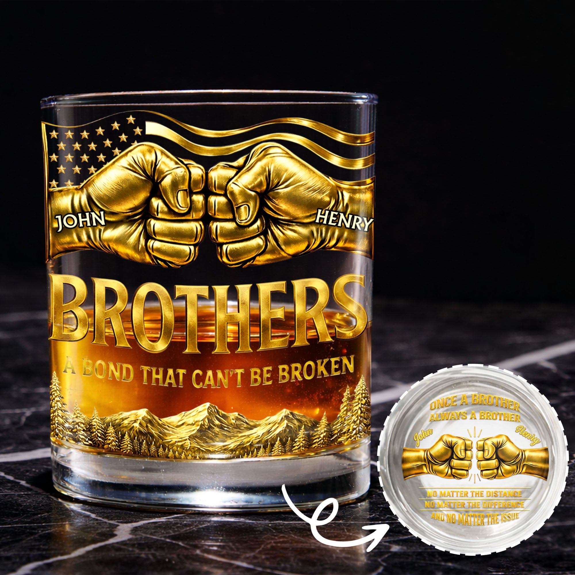 Once A Brother Always A Brother Bond Broken Fist Bump Mountains - Personalized Whiskey Glass - BRT010_PRIWI