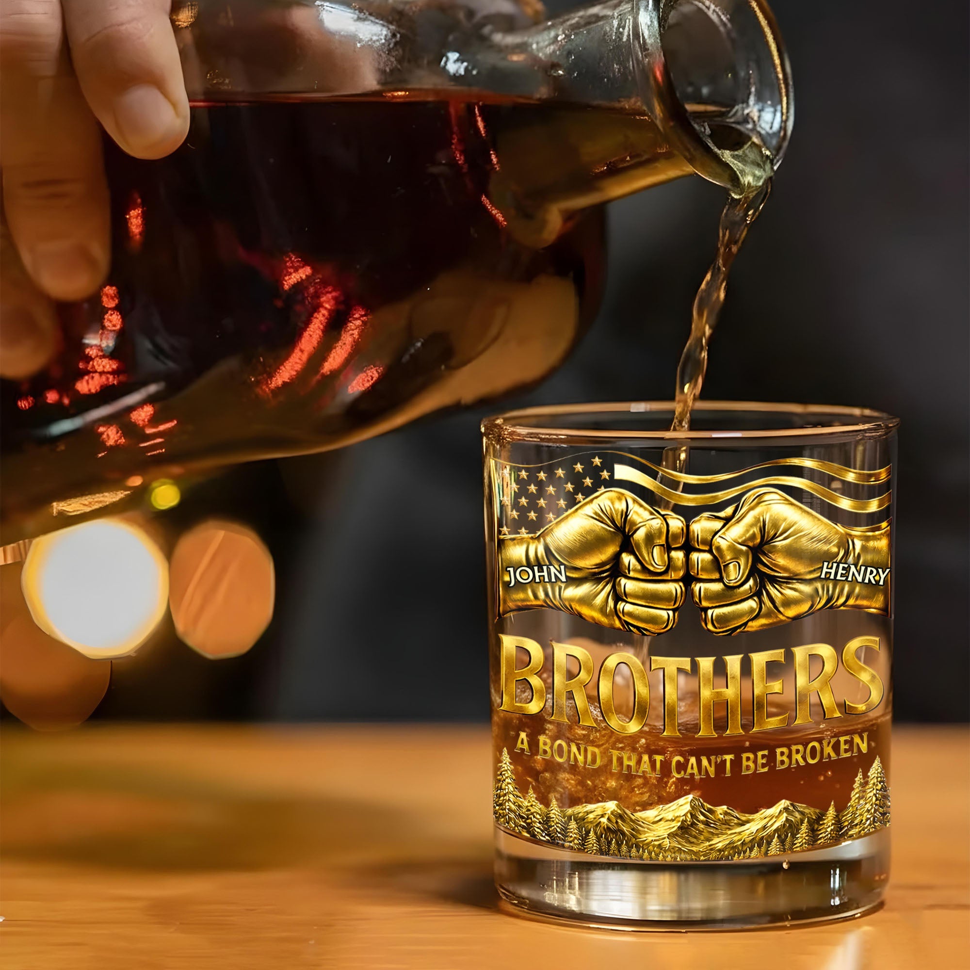 Once A Brother Always A Brother Bond Broken Fist Bump Mountains - Personalized Whiskey Glass - BRT010_PRIWI