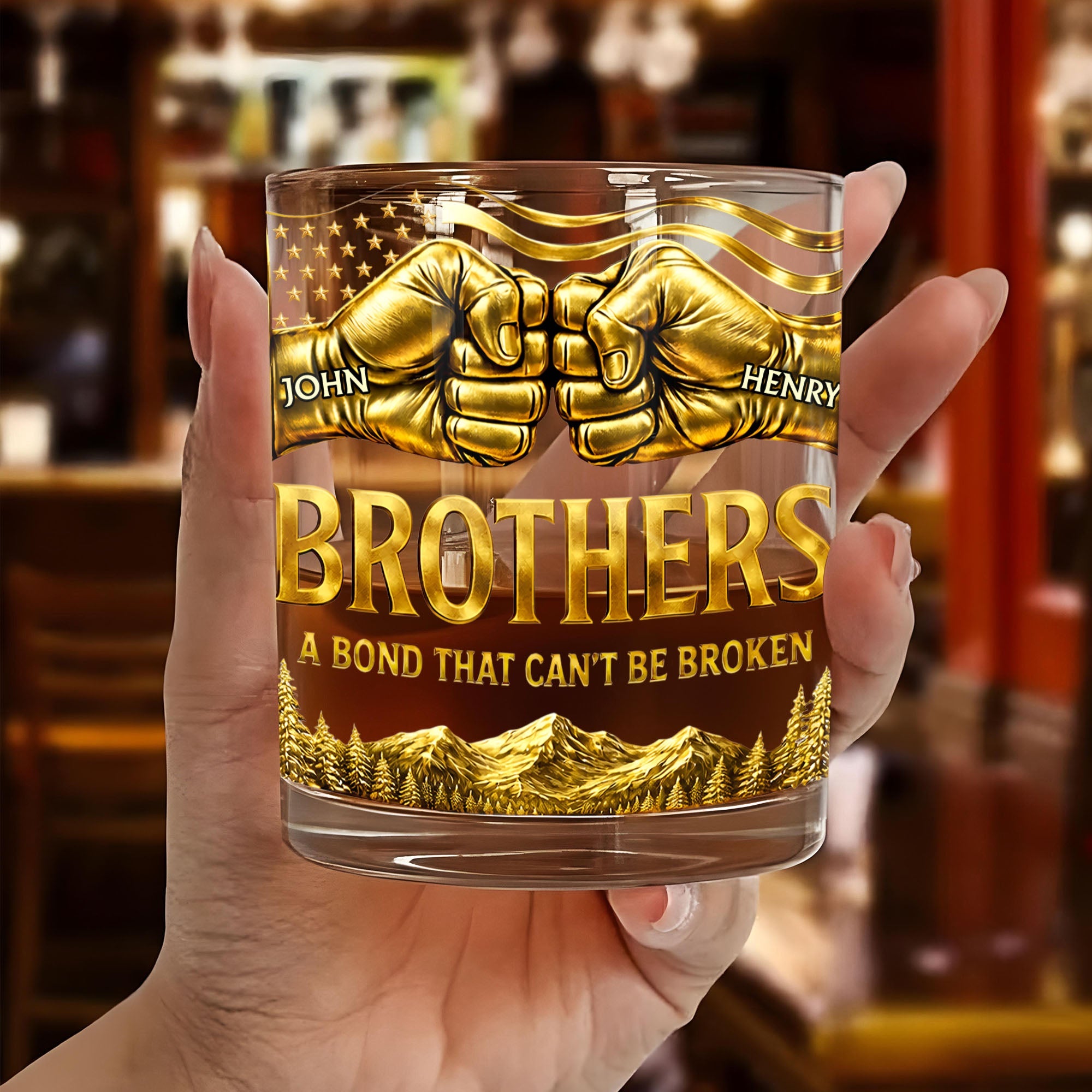 Once A Brother Always A Brother Bond Broken Fist Bump Mountains - Personalized Whiskey Glass - BRT010_PRIWI