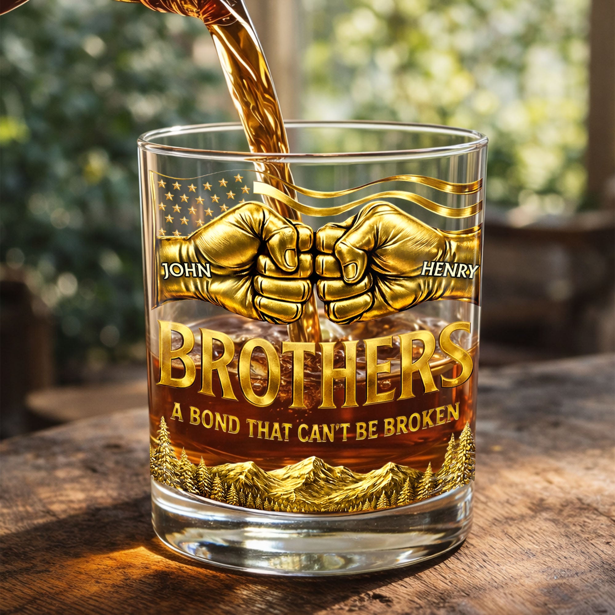 Once A Brother Always A Brother Bond Broken Fist Bump Mountains - Personalized Whiskey Glass - BRT010_PRIWI