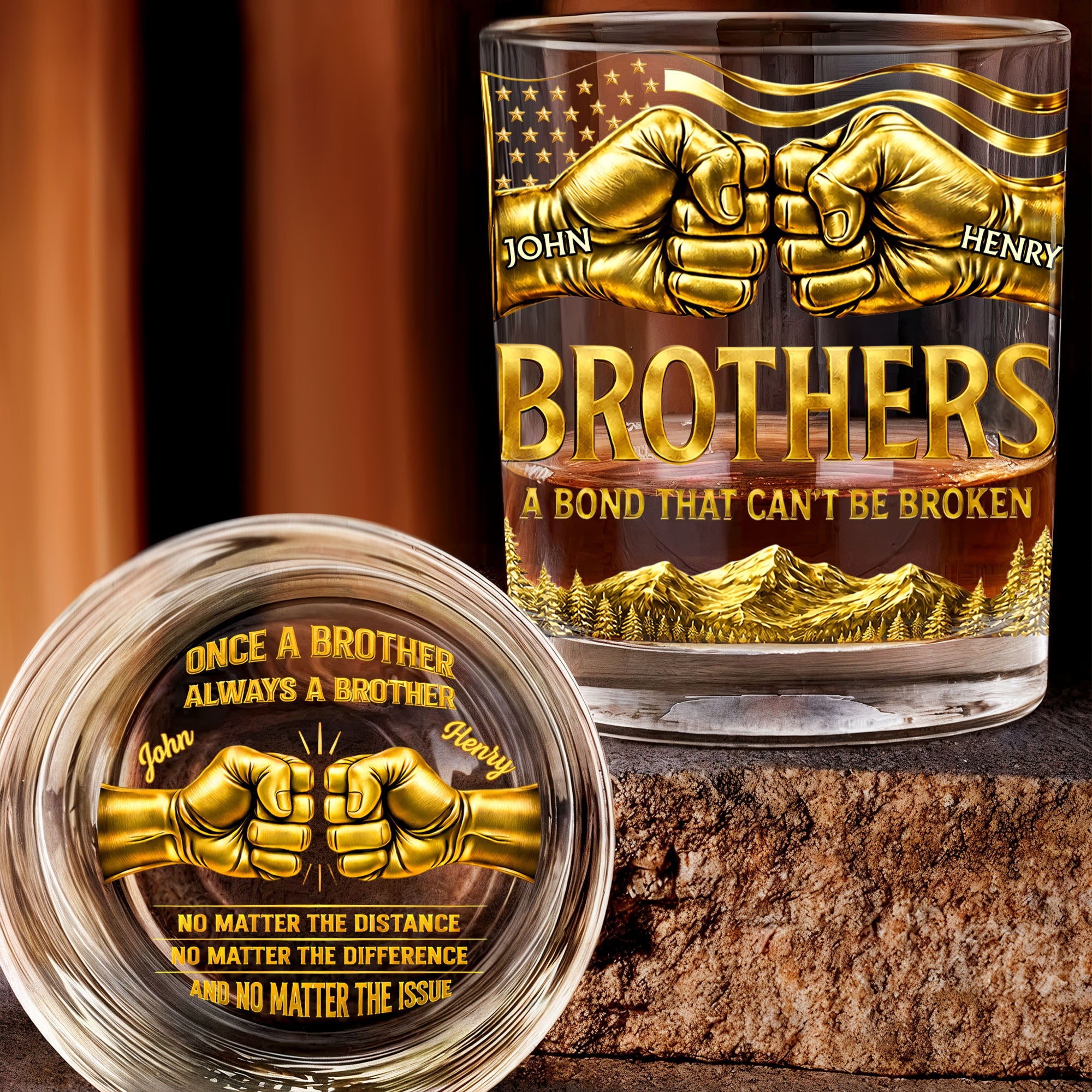 Once A Brother Always A Brother Bond Broken Fist Bump Mountains - Personalized Whiskey Glass - BRT010_PRIWI