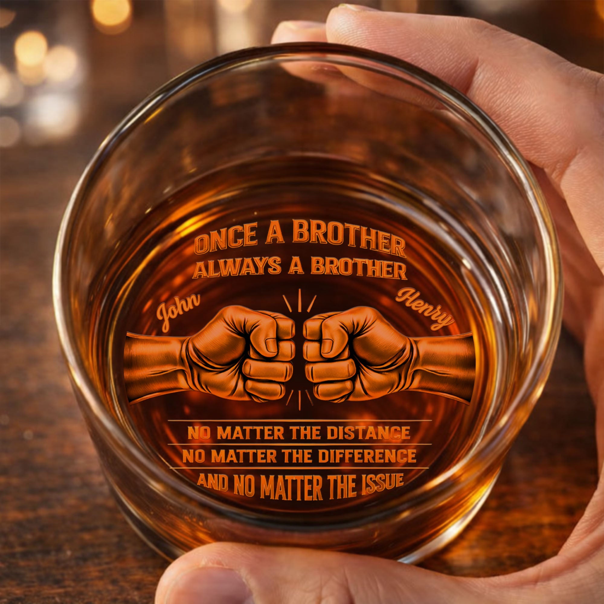 Once A Brother Always A Brother Bond Broken Fist Bump Mountains - Personalized Whiskey Glass - BRT010_PRIWI