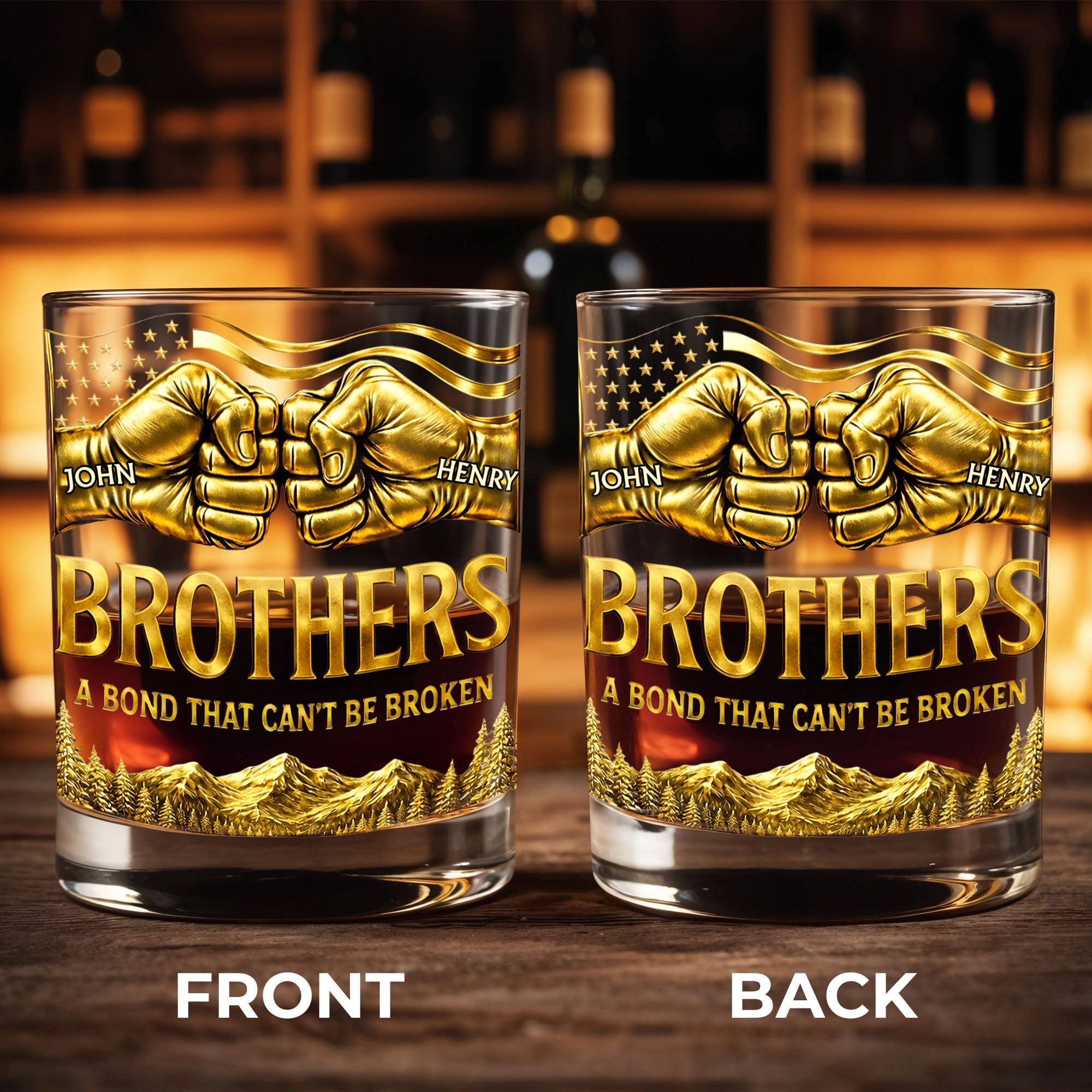 Once A Brother Always A Brother Bond Broken Fist Bump Mountains - Personalized Whiskey Glass - BRT010_PRIWI