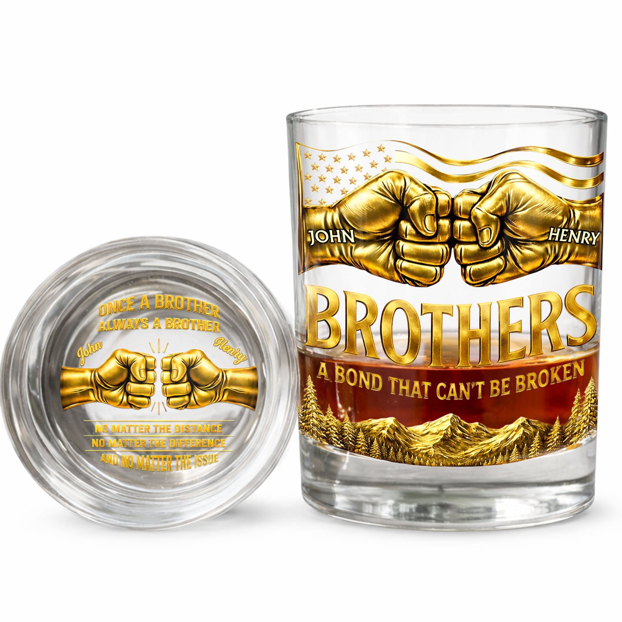 Once A Brother Always A Brother Bond Broken Fist Bump Mountains - Personalized Whiskey Glass - BRT010_PRIWI