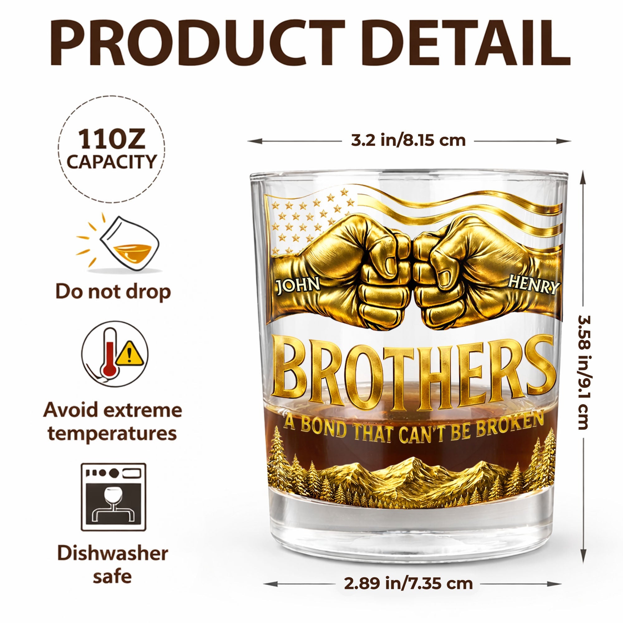 Once A Brother Always A Brother Bond Broken Fist Bump Mountains - Personalized Whiskey Glass - BRT010_PRIWI