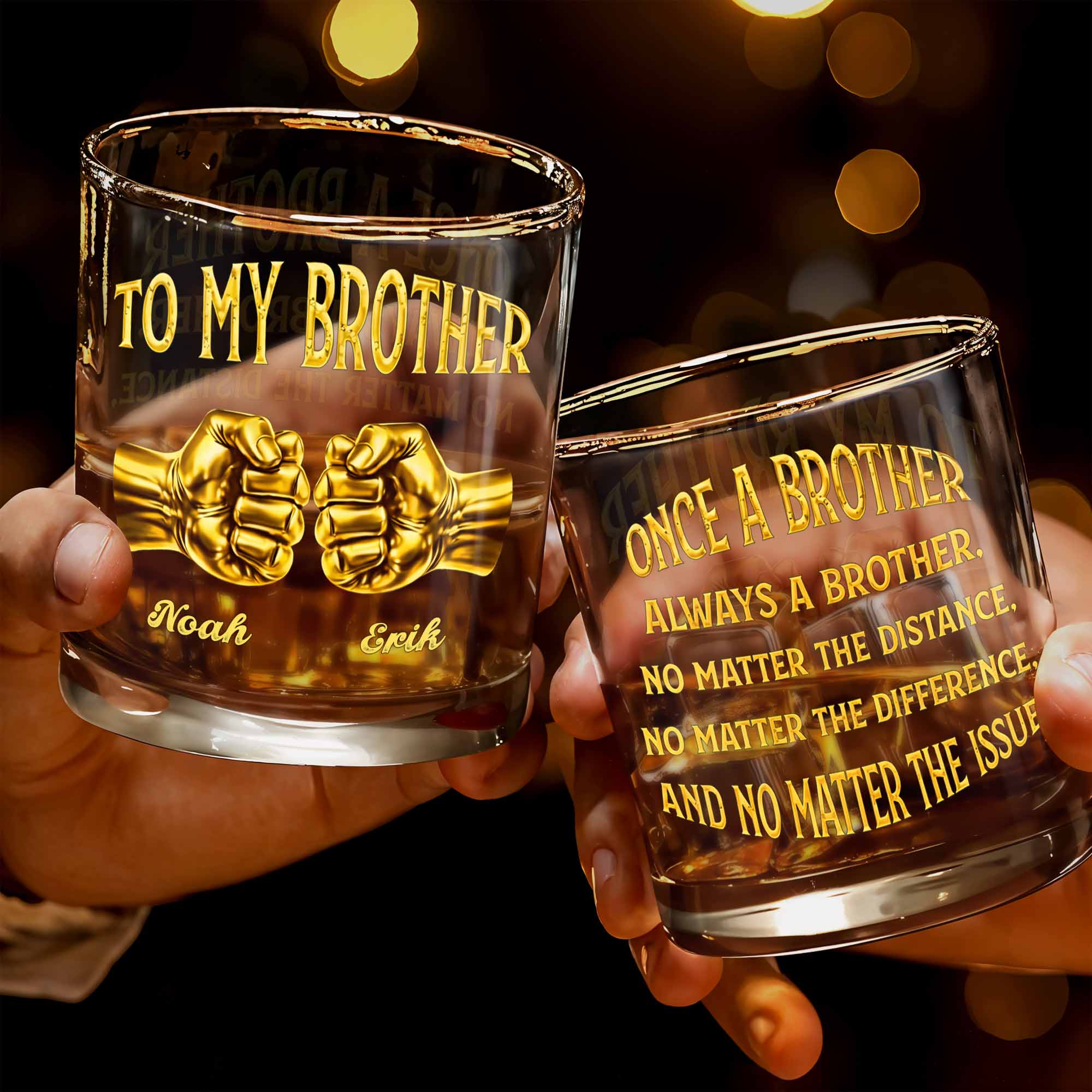 To My Brother Fist Bump Design - Personalized Custom Whiskey Glass - BRT017_RWG