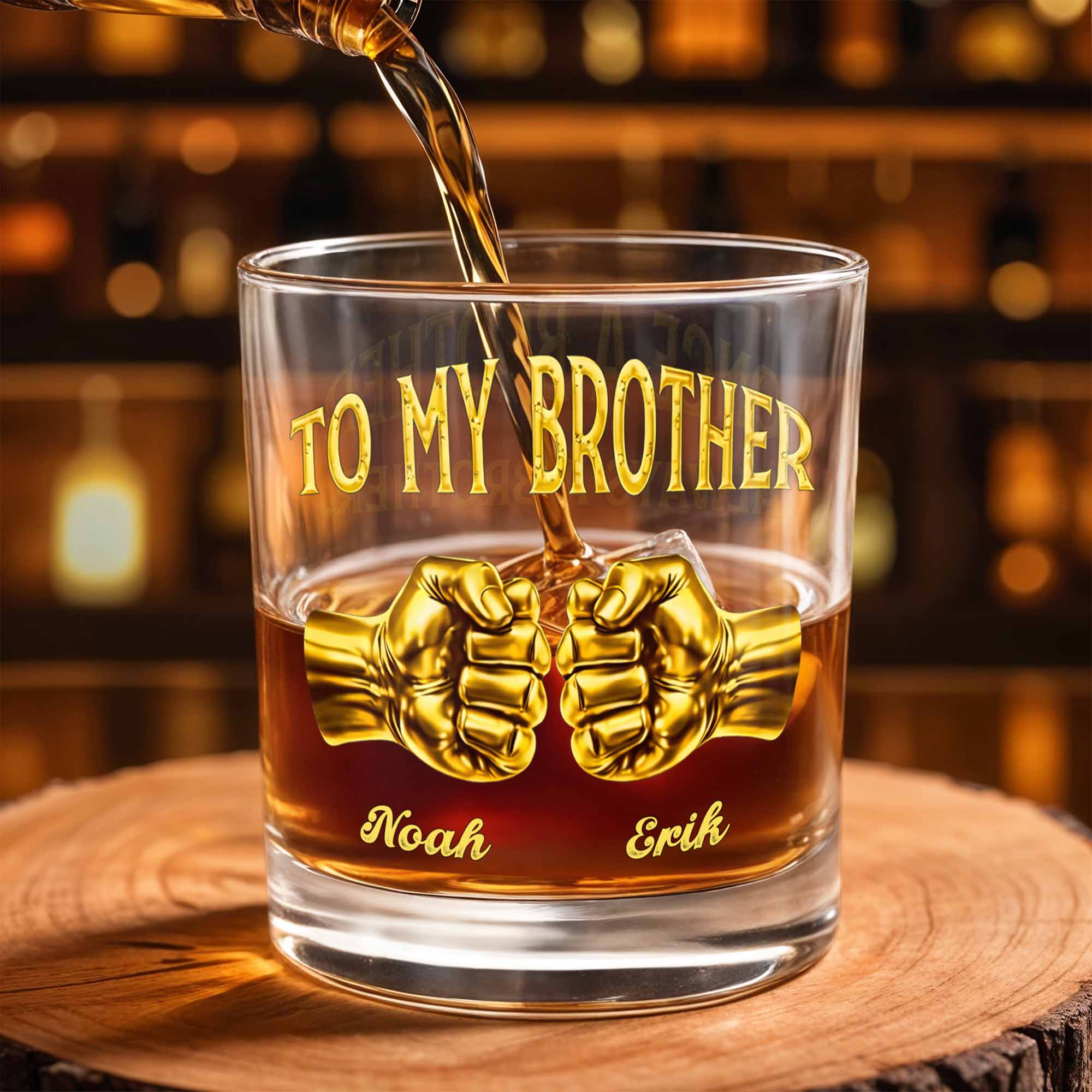 To My Brother Fist Bump Design - Personalized Custom Whiskey Glass - BRT017_RWG