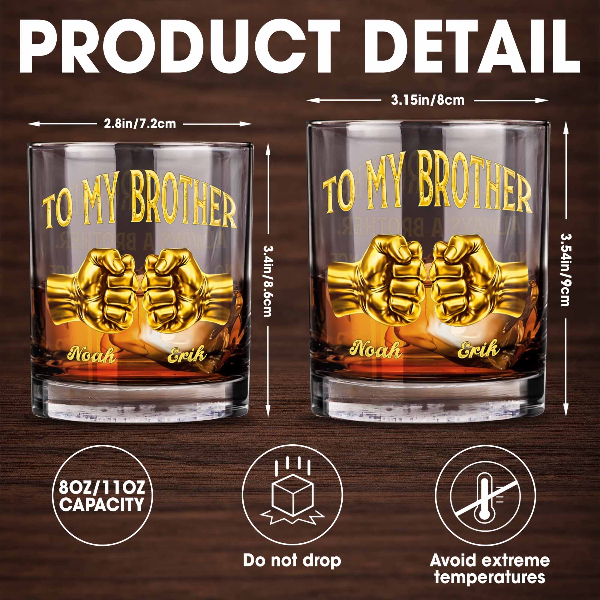 To My Brother Fist Bump Design - Personalized Custom Whiskey Glass - BRT017_RWG