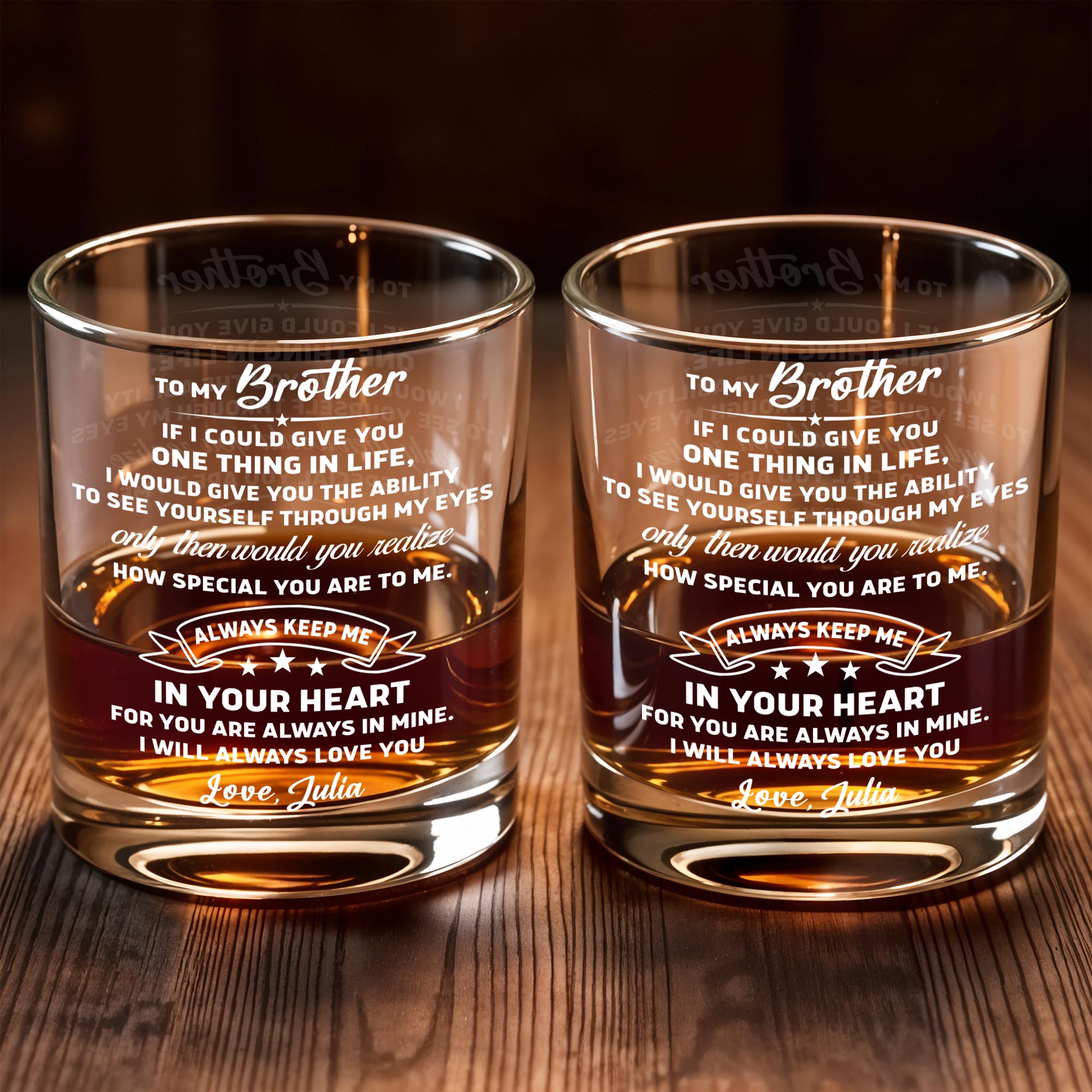 To My Brother, Always Keep Me In Your Heart - Personalized Custom Whiskey Glass - BRT018_RWG