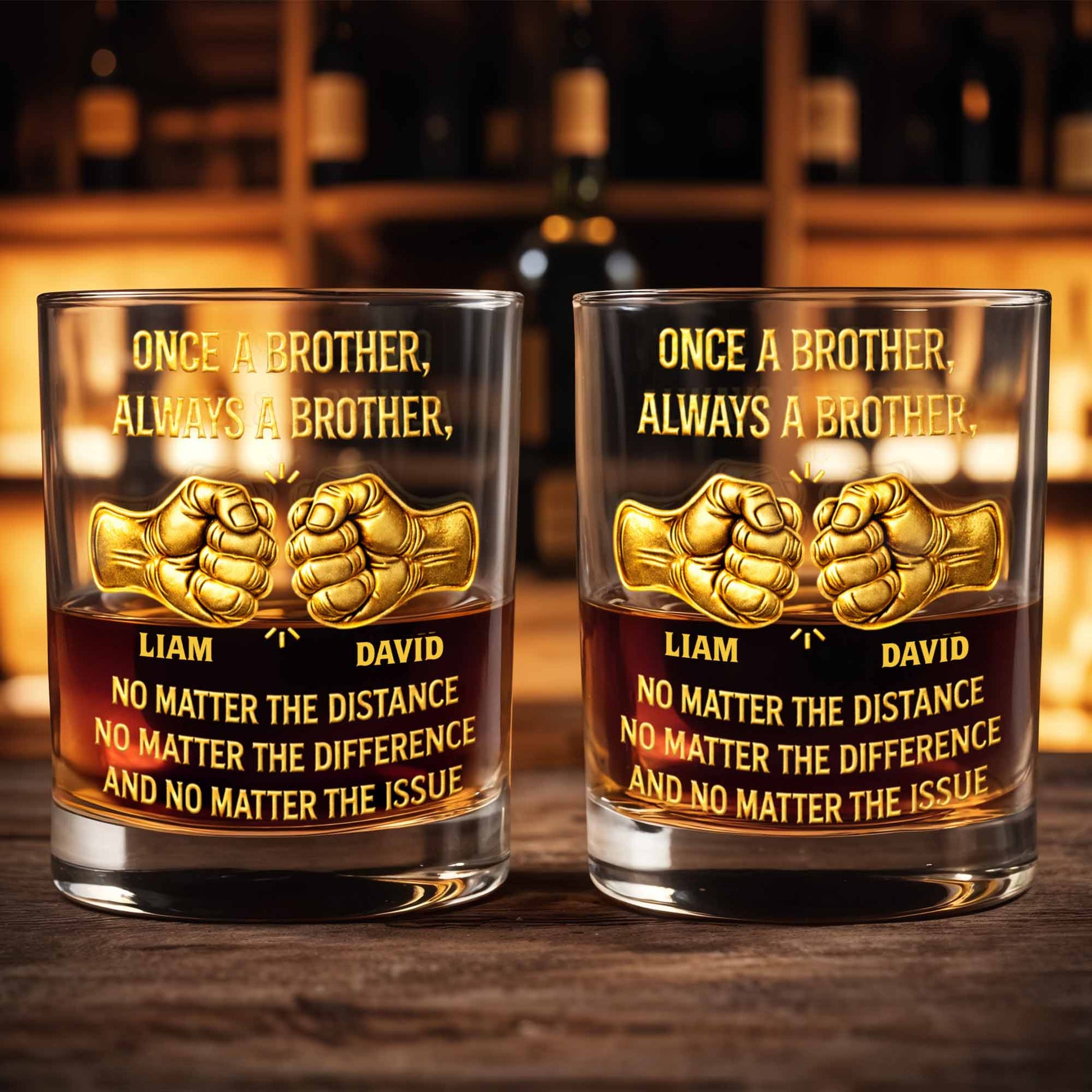 Once A Brother Always A Brother Fist Bump Friendship - Personalized Custom Whiskey Glass - BRT023_RWG