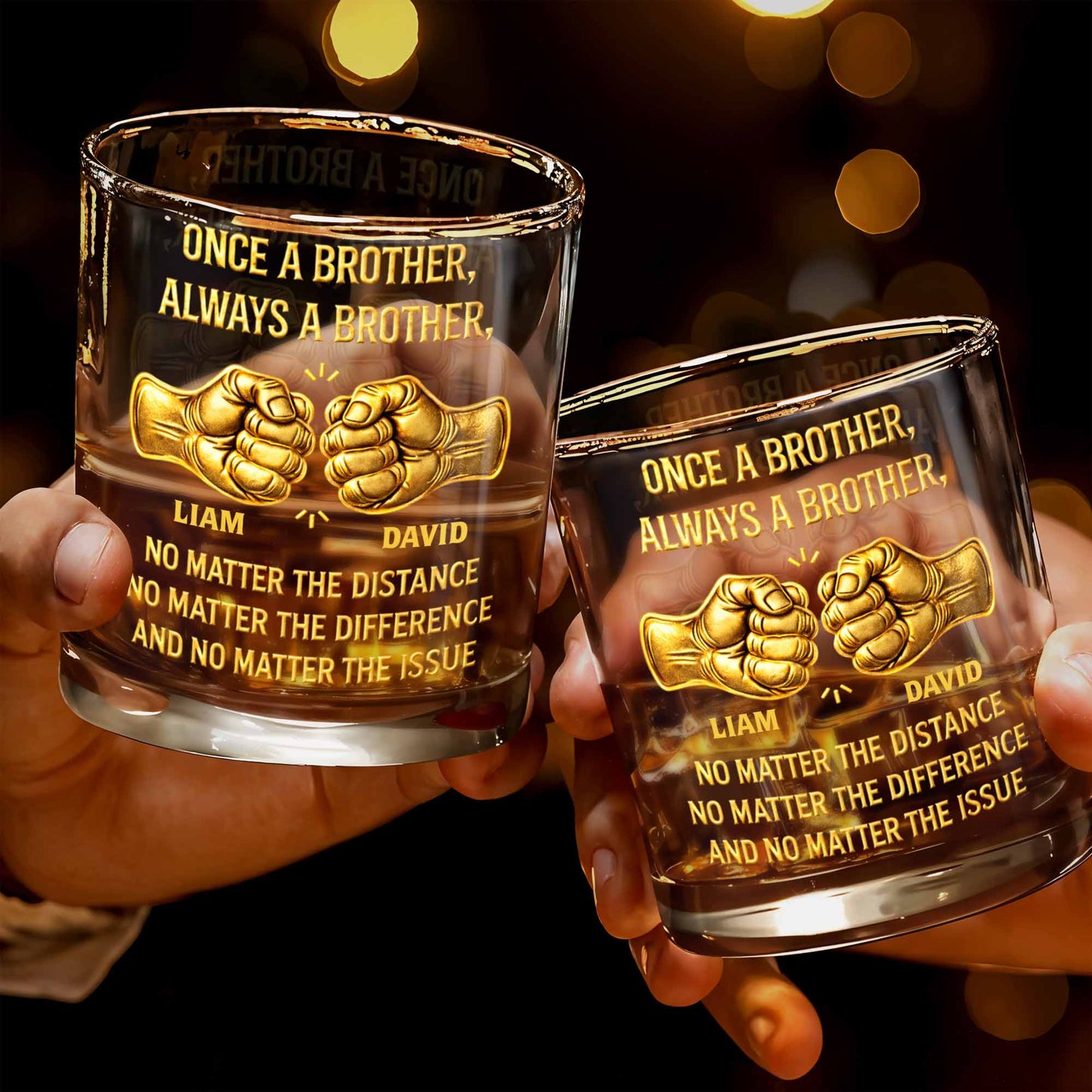 Once A Brother Always A Brother Fist Bump Friendship - Personalized Custom Whiskey Glass - BRT023_RWG