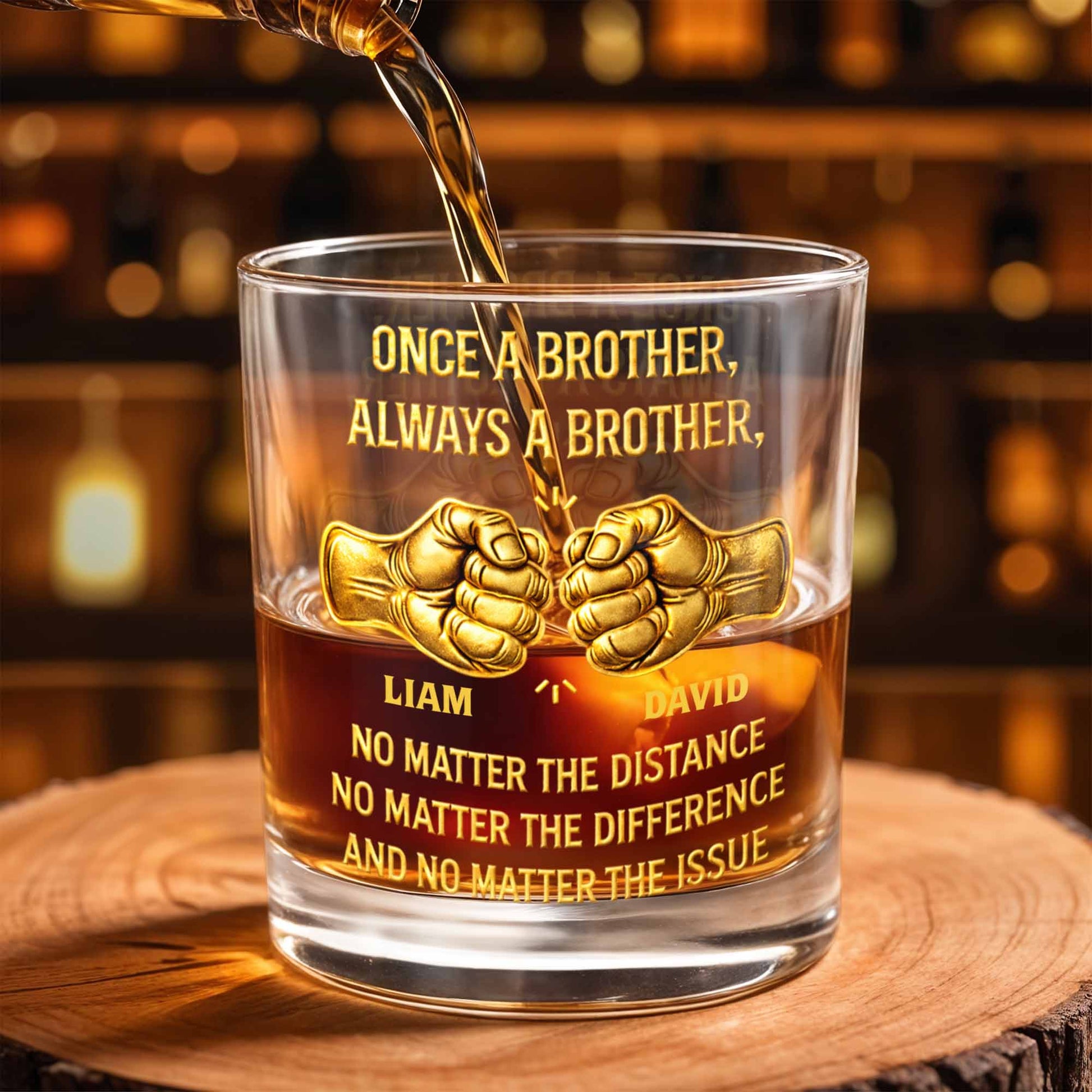Once A Brother Always A Brother Fist Bump Friendship - Personalized Custom Whiskey Glass - BRT023_RWG