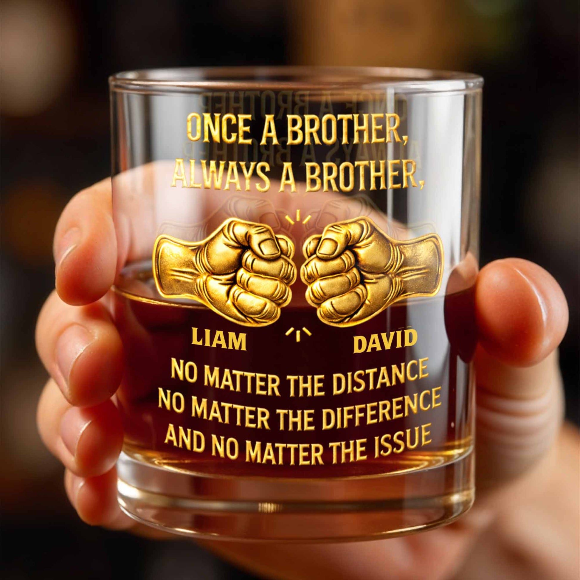 Once A Brother Always A Brother Fist Bump Friendship - Personalized Custom Whiskey Glass - BRT023_RWG