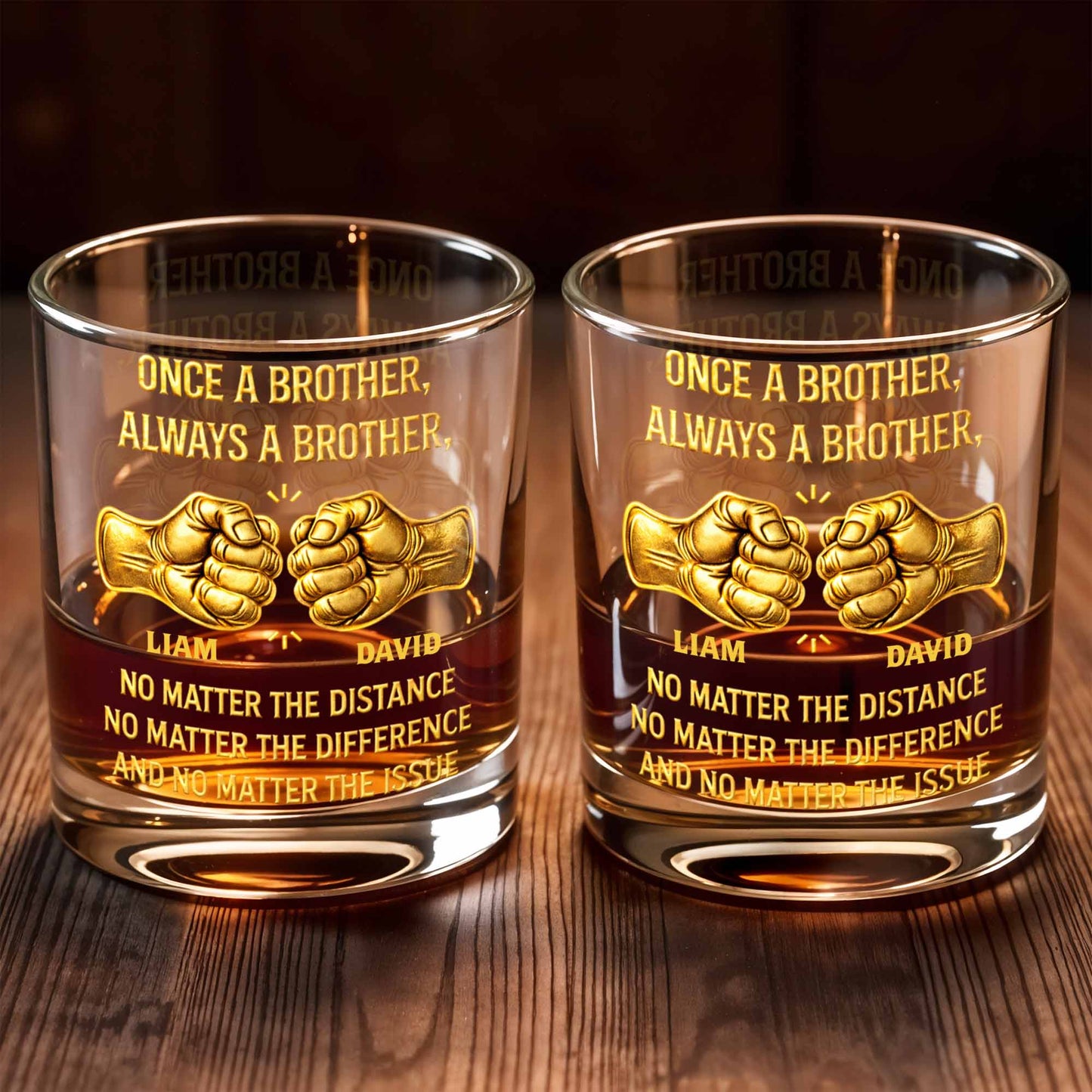 Once A Brother Always A Brother Fist Bump Friendship - Personalized Custom Whiskey Glass - BRT023_RWG