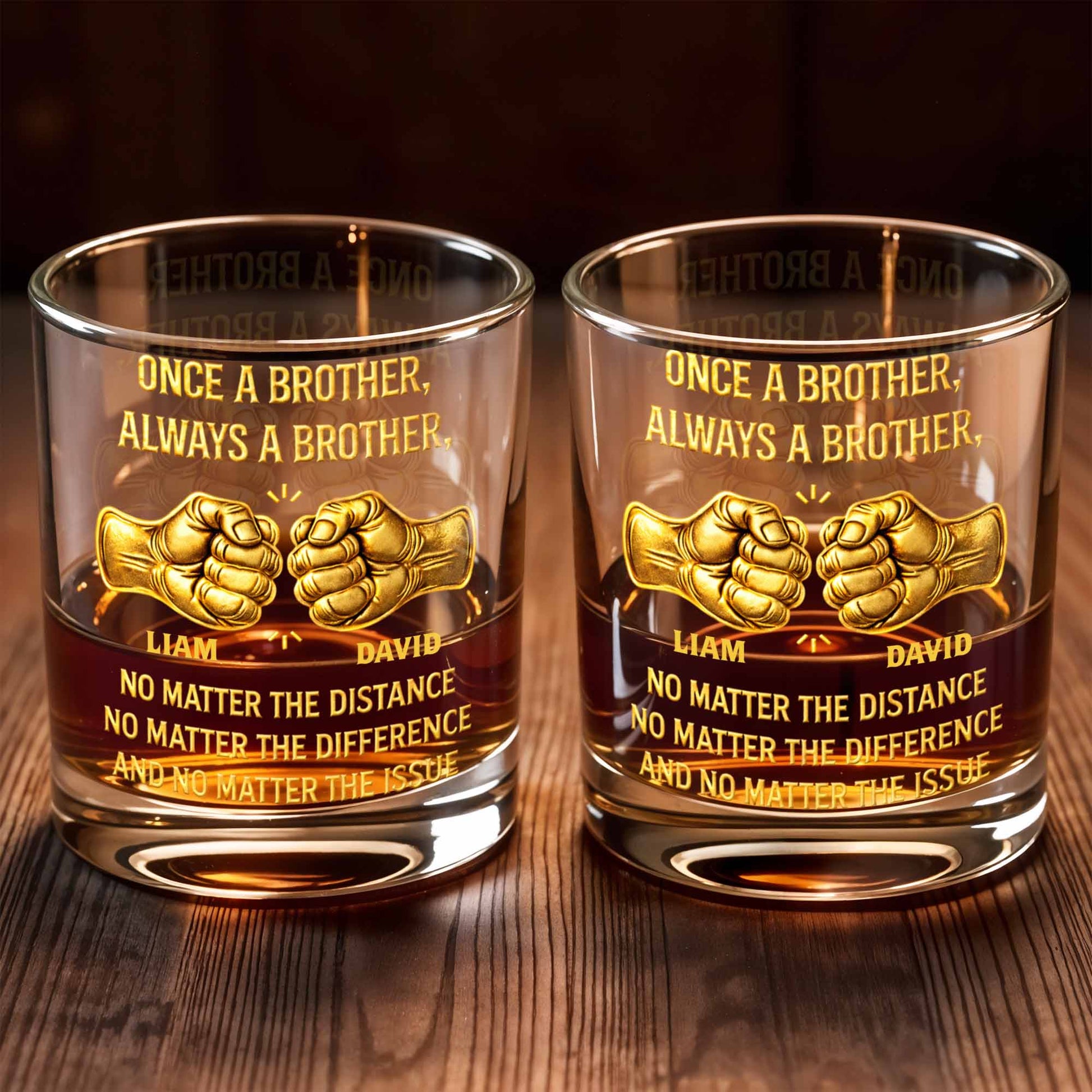 Once A Brother Always A Brother Fist Bump Friendship - Personalized Custom Whiskey Glass - BRT023_RWG