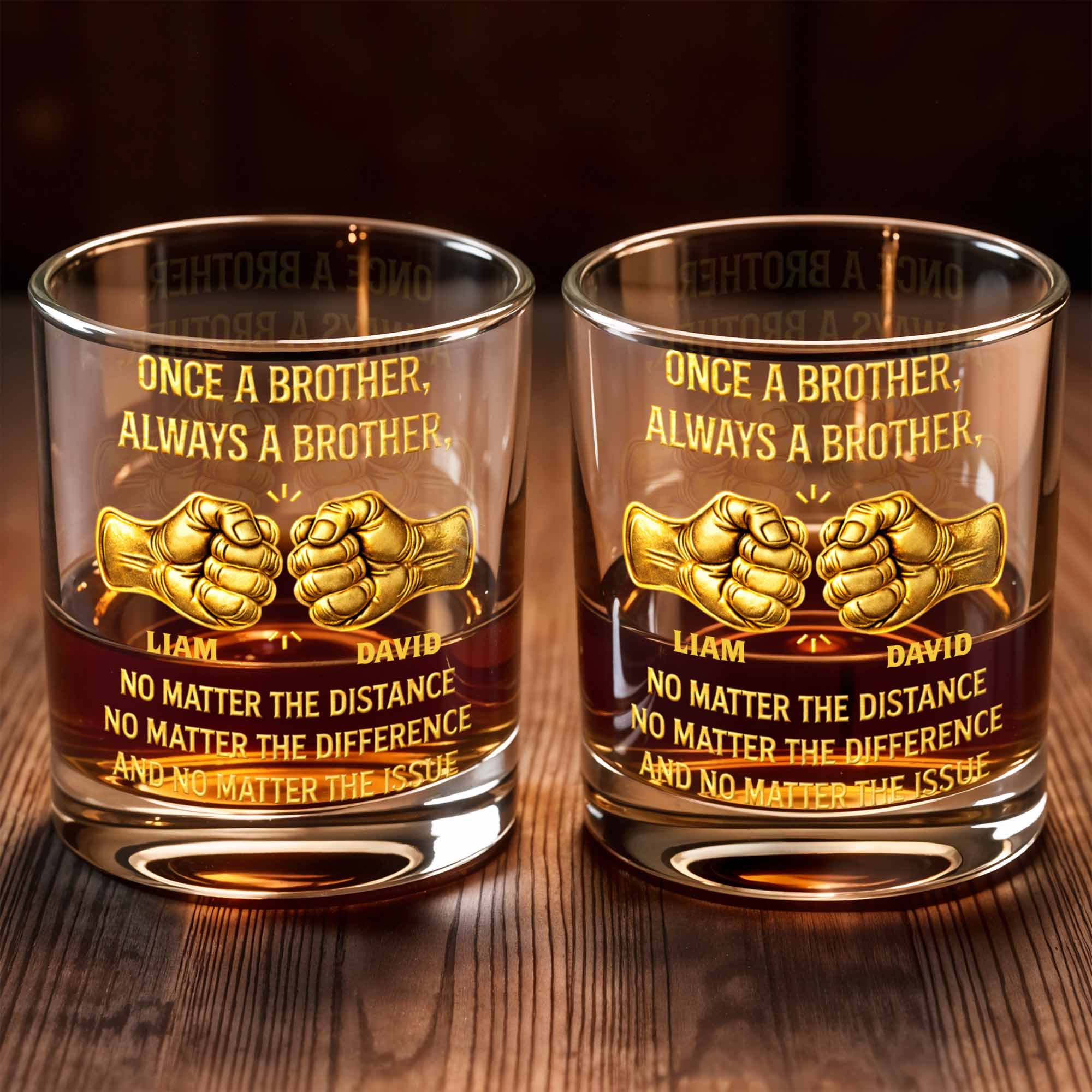 Once A Brother Always A Brother Fist Bump Friendship - Personalized Custom Whiskey Glass - BRT023_RWG