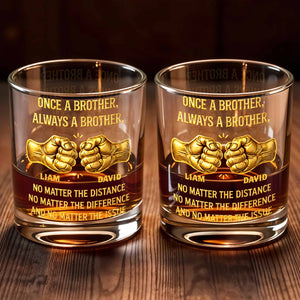 Once A Brother Always A Brother Fist Bump Friendship - Personalized Custom Whiskey Glass - BRT023_RWG