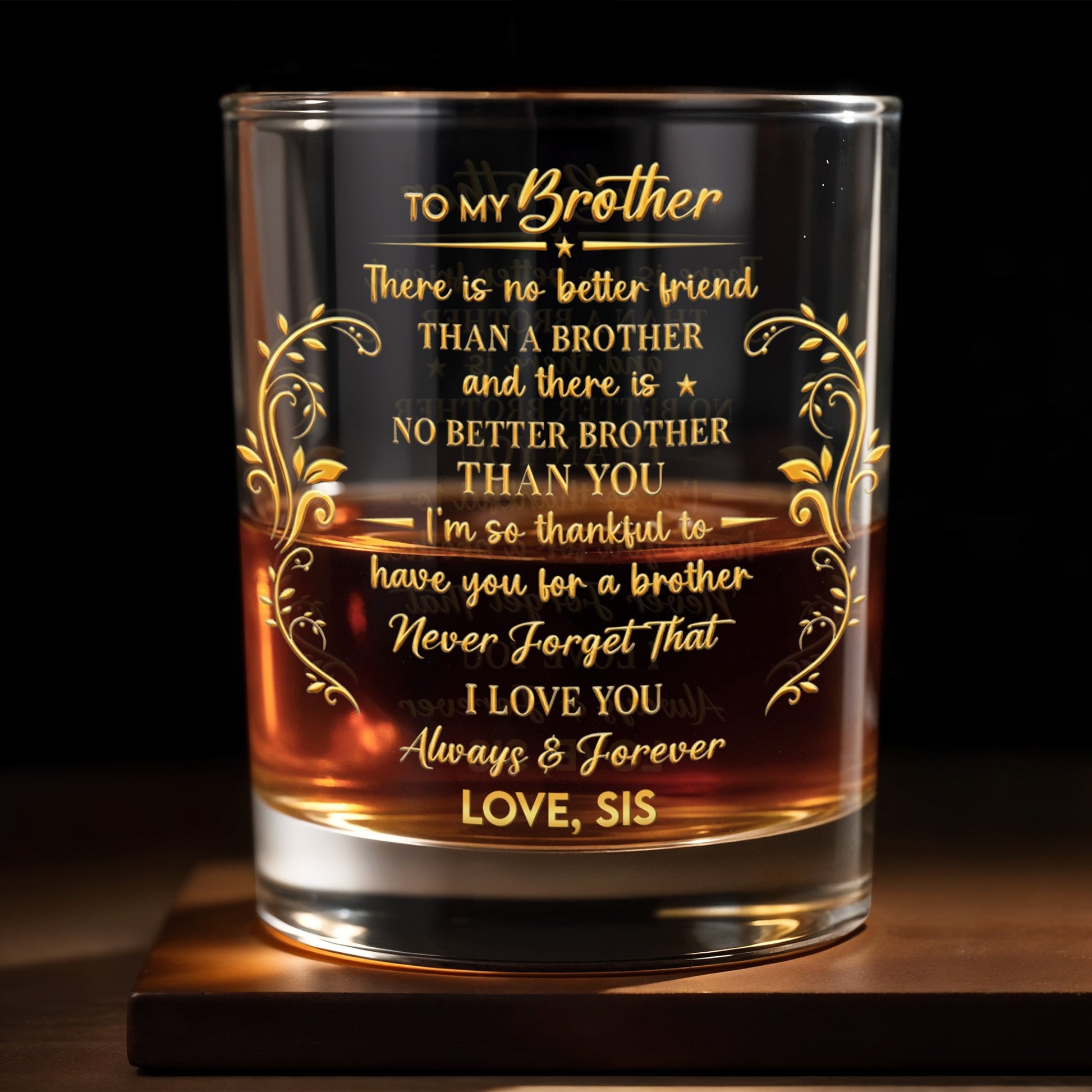 To My Brother There Is No Better Friend Leaves And Vines - Personalized Custom Whiskey Glass - BRT024_RWG