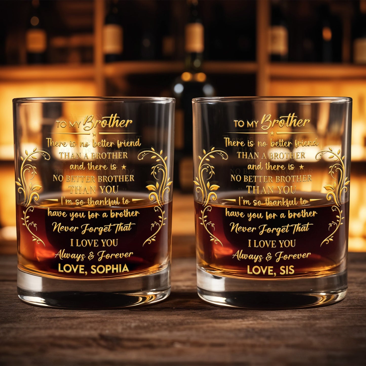 To My Brother There Is No Better Friend Leaves And Vines - Personalized Custom Whiskey Glass - BRT024_RWG